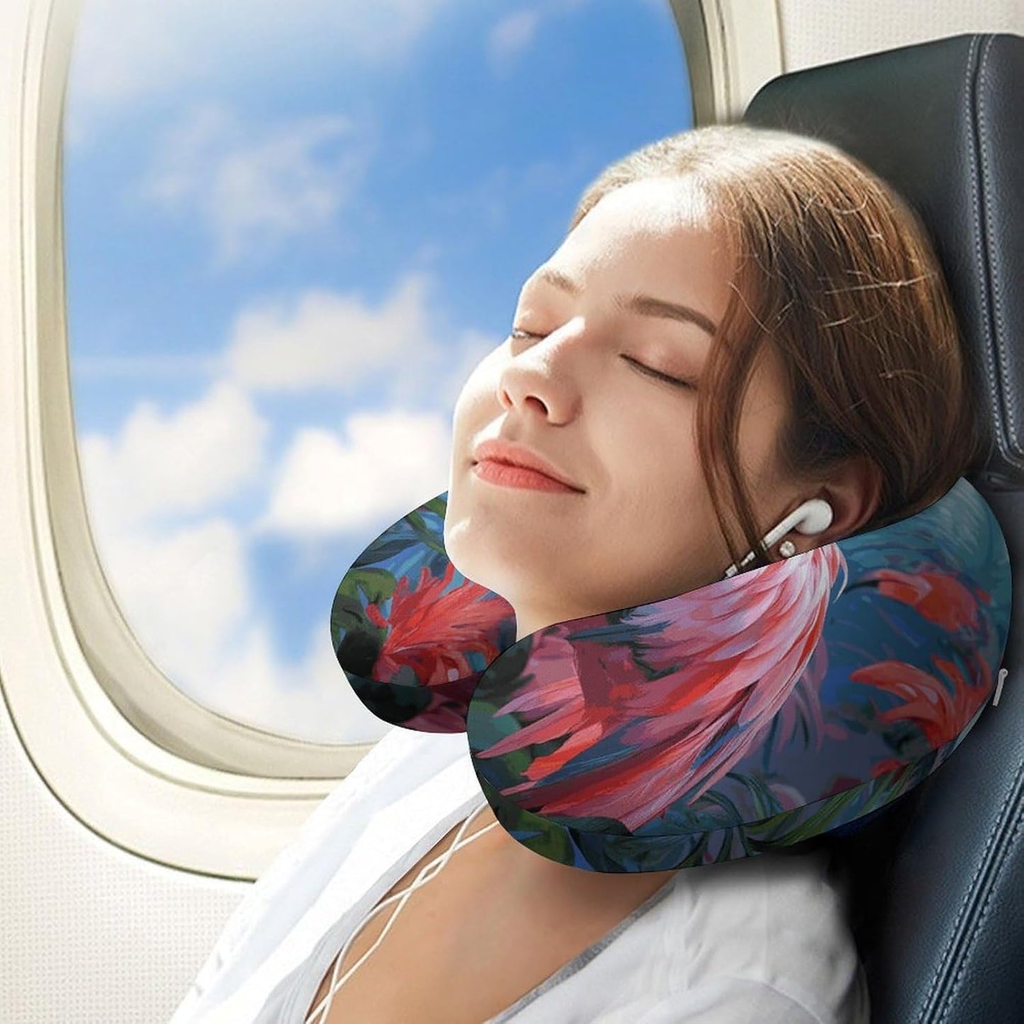 Painted Flamingo Neck Pillow Memory Foam U Shaped Pillows Portable Pillows for Shoulder Travel Head Support Pillow with Concealed Zipper for Airplane Car Home Office