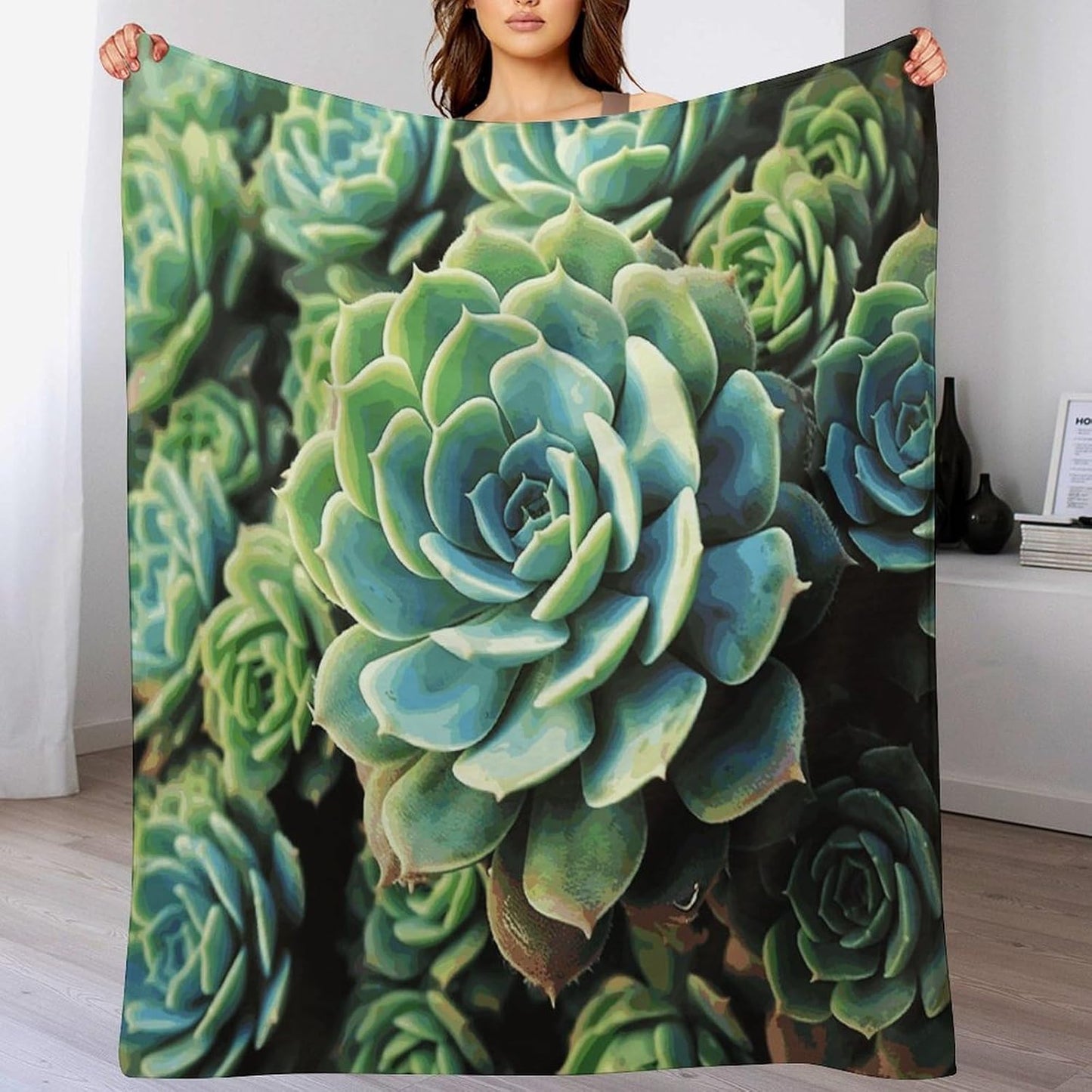 Succulent Plants Blanket Super Soft Lightweight Throw Blanket Cute Cozy Warm Bed Blanket Decorative Fuzzy Blanket All-Season Home Decor Gift for Sofa Couch Living Room 50"*60"（130 * 150cm）