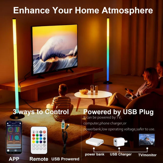 Led Corner Floor Lamp USB Powered with App & Remote Control, IC+RGBW Color Changing Led Lamp Music Sync, Timer Setting, Standing Lamps for Living Room Lamp Bedroom Gaming Room, 1 Pack