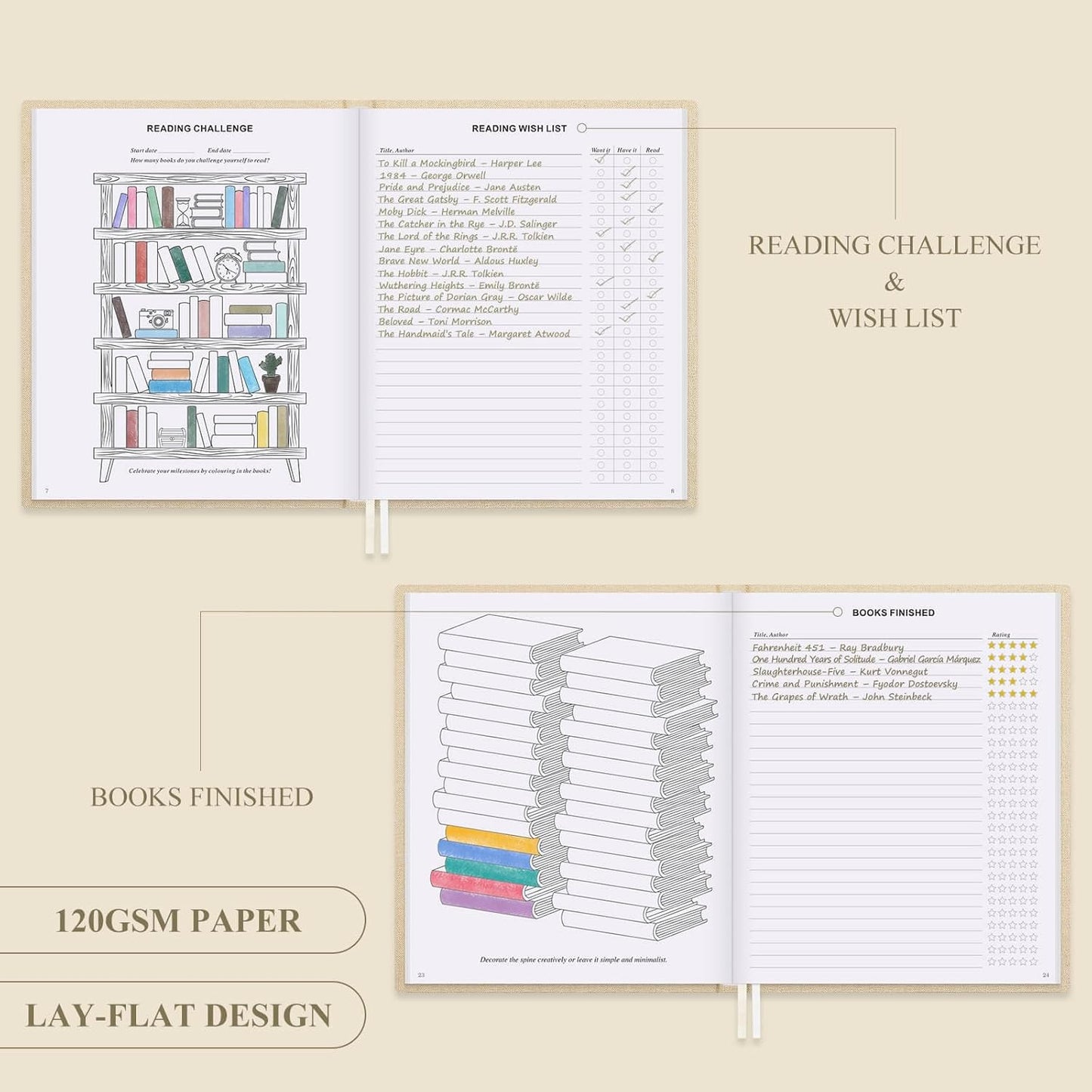 Lanpn Reading Book Journal for Book Lovers Readers, 9.3" x 7.7", 158 Pages Linen Hardcover Books Tracker with 52 Reviews, Read Log Notebook Bookish Gifts (Pruple)