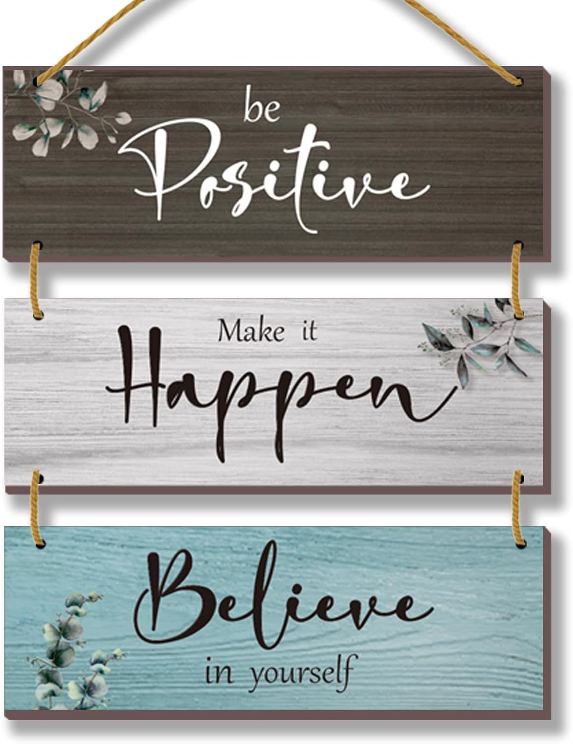 3 Pcs Office Wall Decor Inspirational Rustic Motivational Plaques With Sayings Wooden Farmhouse Positive Hangings for Home Bathroom Bedroom Kitchen(Fresh 12x4inch)