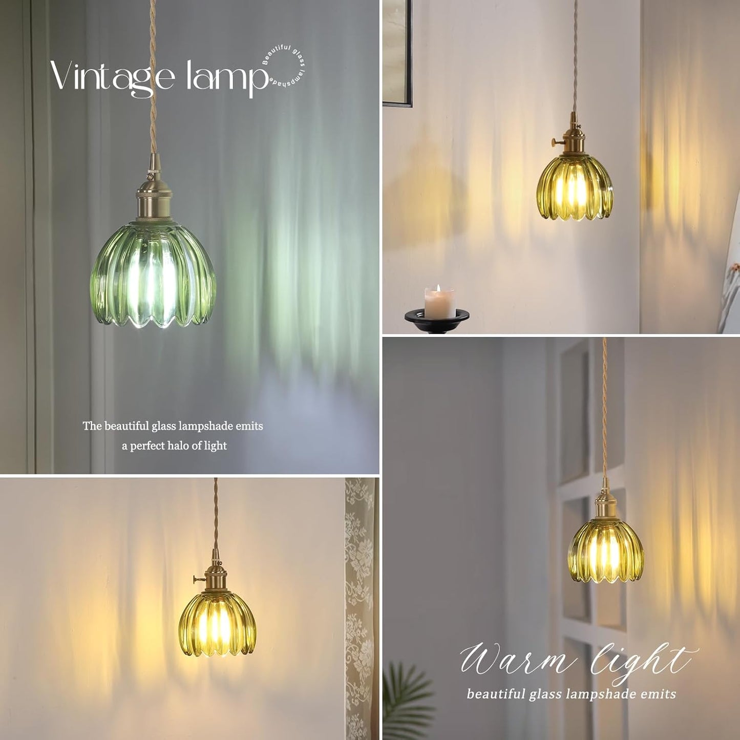 Vintage Wall Sconce Wall Lamp Green Tulip Shade Pattern Glass Adjustable Chain Retro Gold Wall Mounted Light, Wall Lamp Fixtures Decor for Bedside Bedroom Indoor Doorway