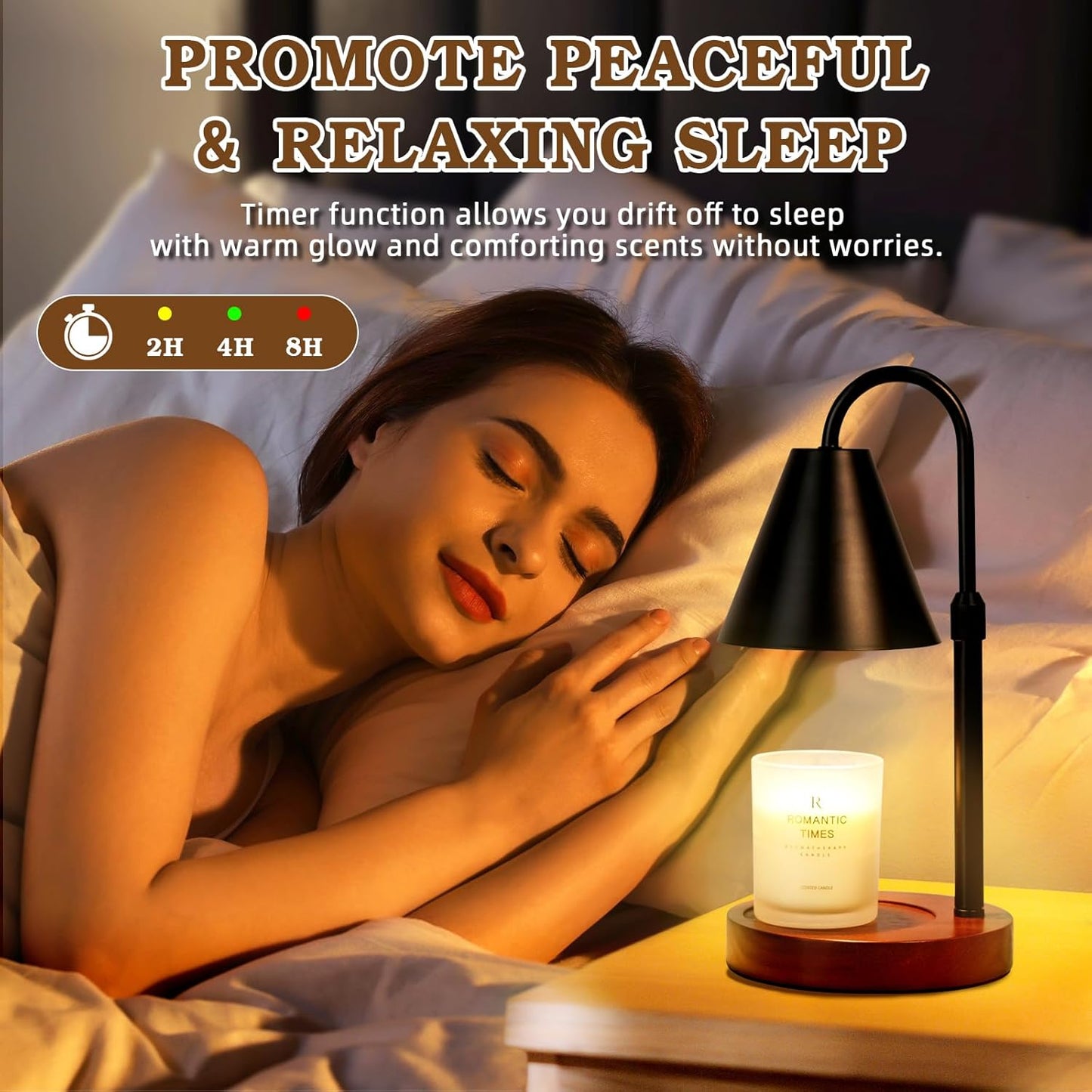 Candle Warmer Lamp with Timer Dimmable, Birthday Gifts for Women Mom, Adiustable Height Modern Candle Warmer Black Candle Lamp for Jar Candle, Home Decor Vintage Wax Warmer with 2 Bulbs