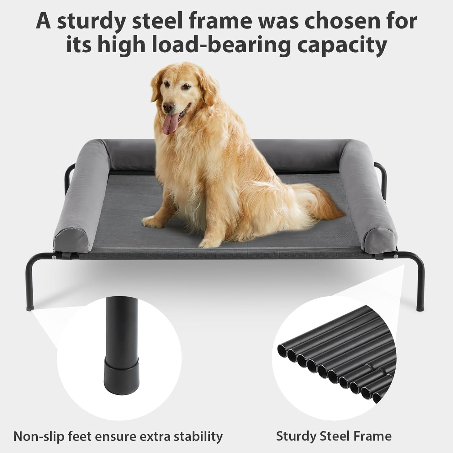 RRPETHOME Large Elevated Cooling Dog Bed 43 x 31 x 8 Inch, Raised Dog Cot Beds for Large Dogs,Elevated Outdoor Pet Bed,Chew Proof Portable Cooling Pet Cot with Skid-Resistant Feet and Breathable Mesh
