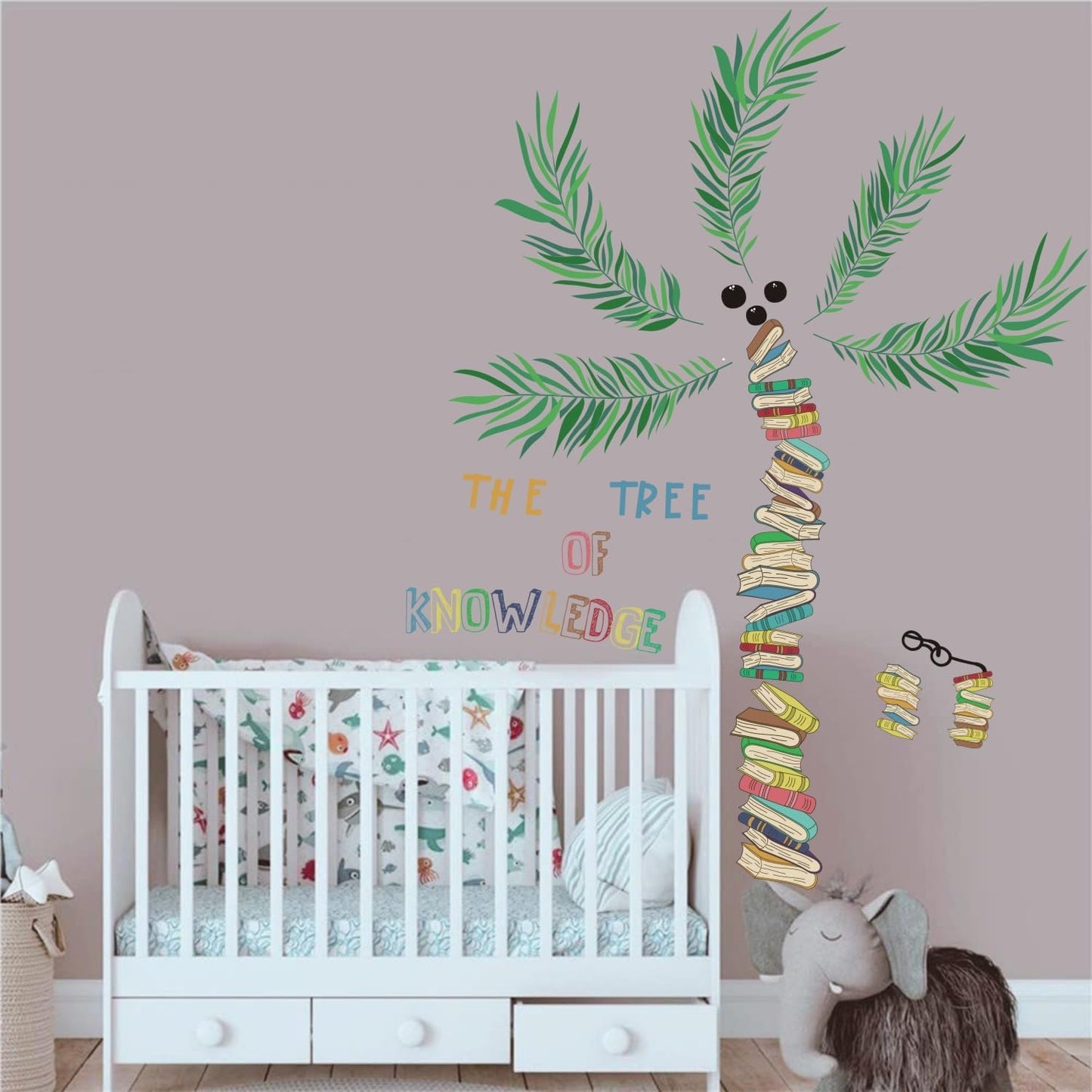IARTTOP Plants Book Wall Decals Coconut Tree Wall Stickers Palm Tree for Reading Corner Classroom Wall Decoration Library Study Room Reading Book Decals