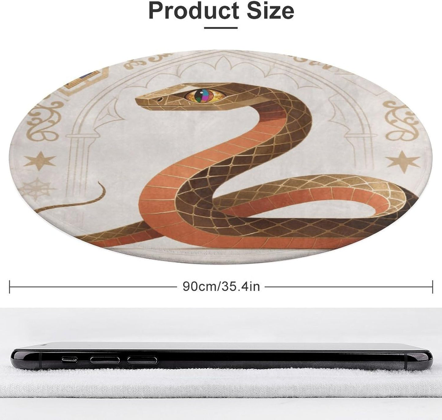Coral Velvet Round Area Rug 3' Non-Slip TPR Backing Carpet 0.2 Inch Low Pile Snake Classic Design Door Mat Washable Decorative Floor Rug for Bathroom Kitchen Entryway Home Decor