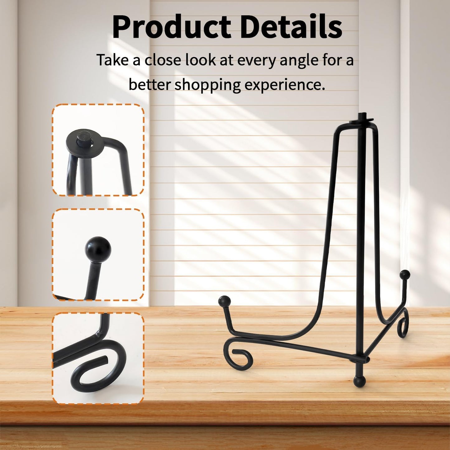 Iron Plate Stands for Display,Foldable Book Holder & Easel Stand for Sign, Versatile Poster Stand and Small Plate Stand for Home Decor, Art, Photo Frame, Card, Crystal Display (Black, 4 6 8 inch (6Pcs))