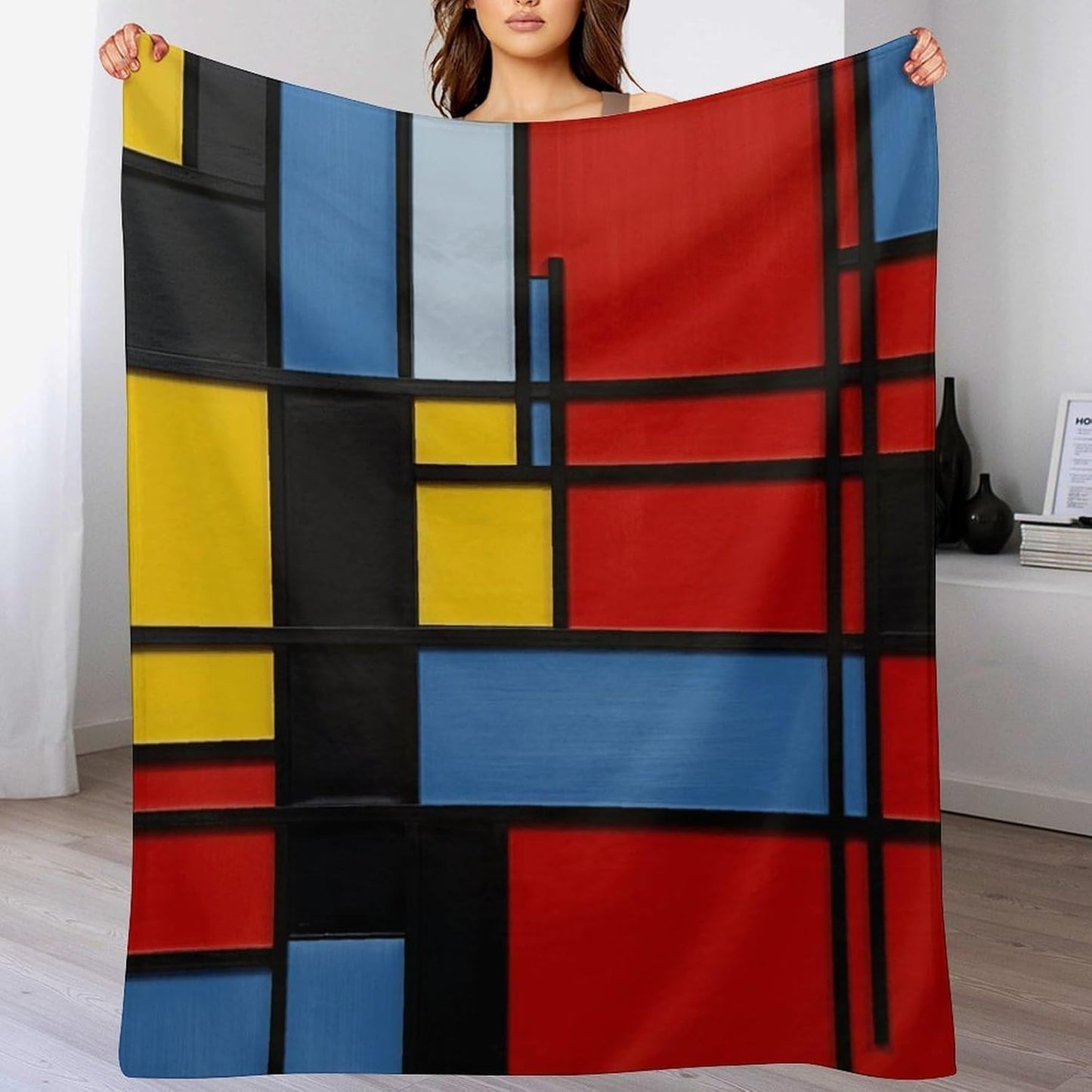 Composition in Red Yellow Blue And Black Throw Blanket for Couch Super Soft Warm Lightweight Throw Blankets Cozy Flannel Bed Blanket Cute Decorative Blankets for All Seasons Home Decor Gift 30"*40"（76
