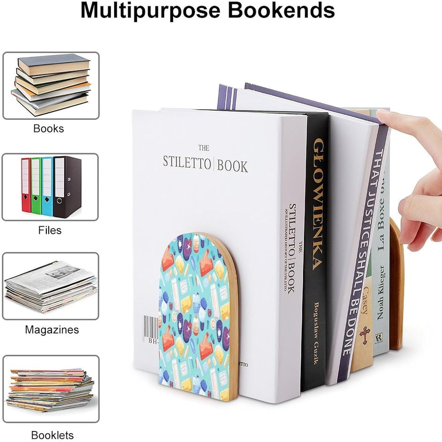 Gradient Medical Items Pattern Bookends 1 Pair Heavy Duty Book Ends for Shelves Non-Skid Bookend Supports Wooden Book Holders with Metal Base Desk Organizers Books Storage to Hold Books