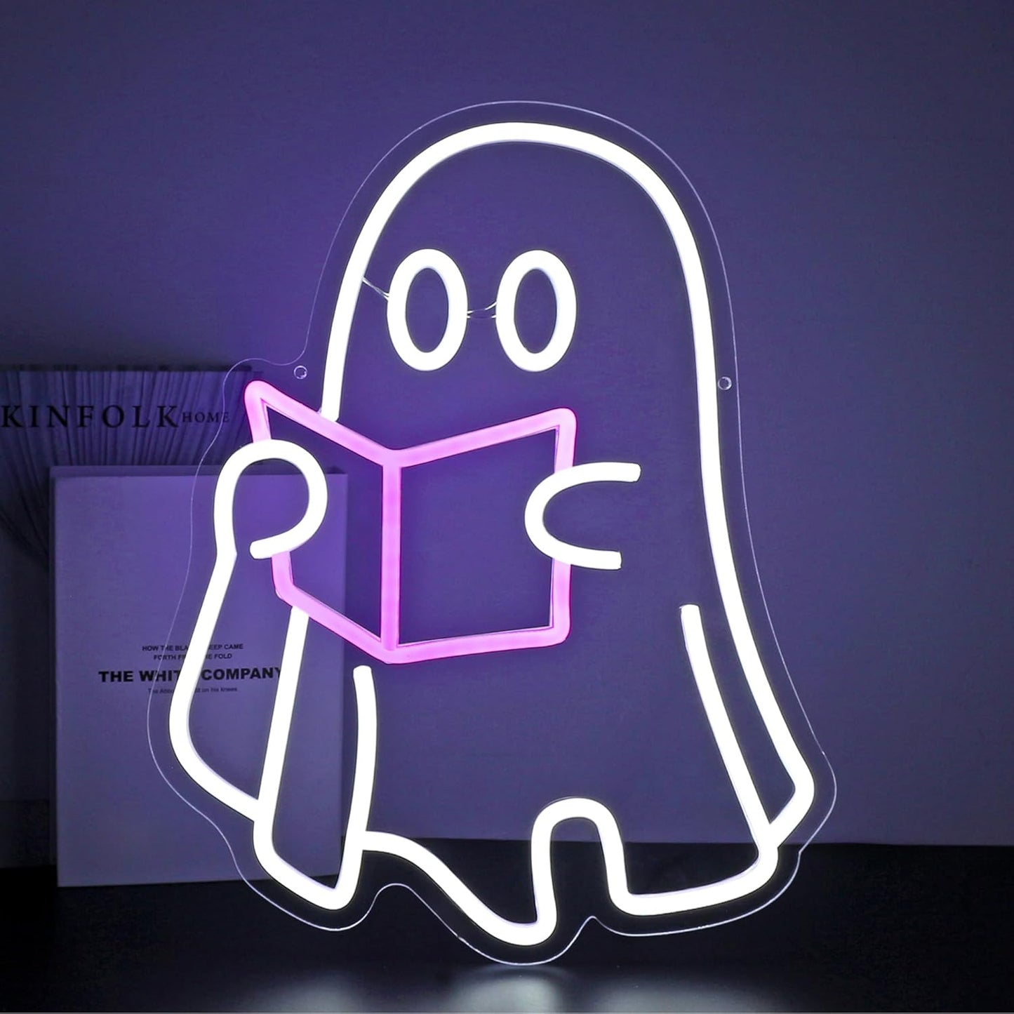 Reading Ghost Neon Sign, Neon Signs for Wall Decor Neon LED Signs Room Neon Light Up Signs Home Decor for Bedroom Club Party Bar Shop USB Operated