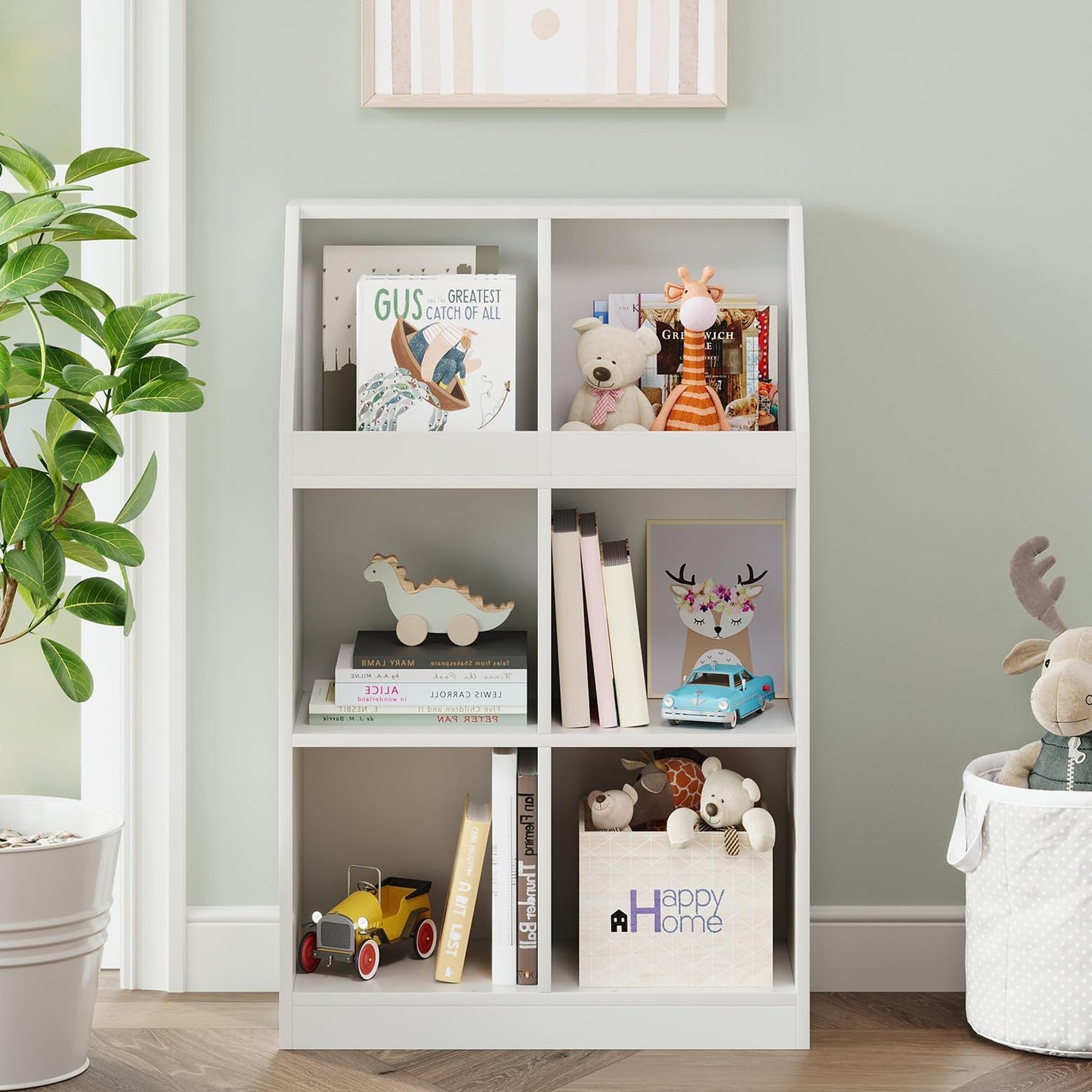6-Cube Wooden Storage Bookcase - 11-Inch Open Shelf Cabinet, Simple Modern Bookshelf Organizer for Home Office, Living Room, White