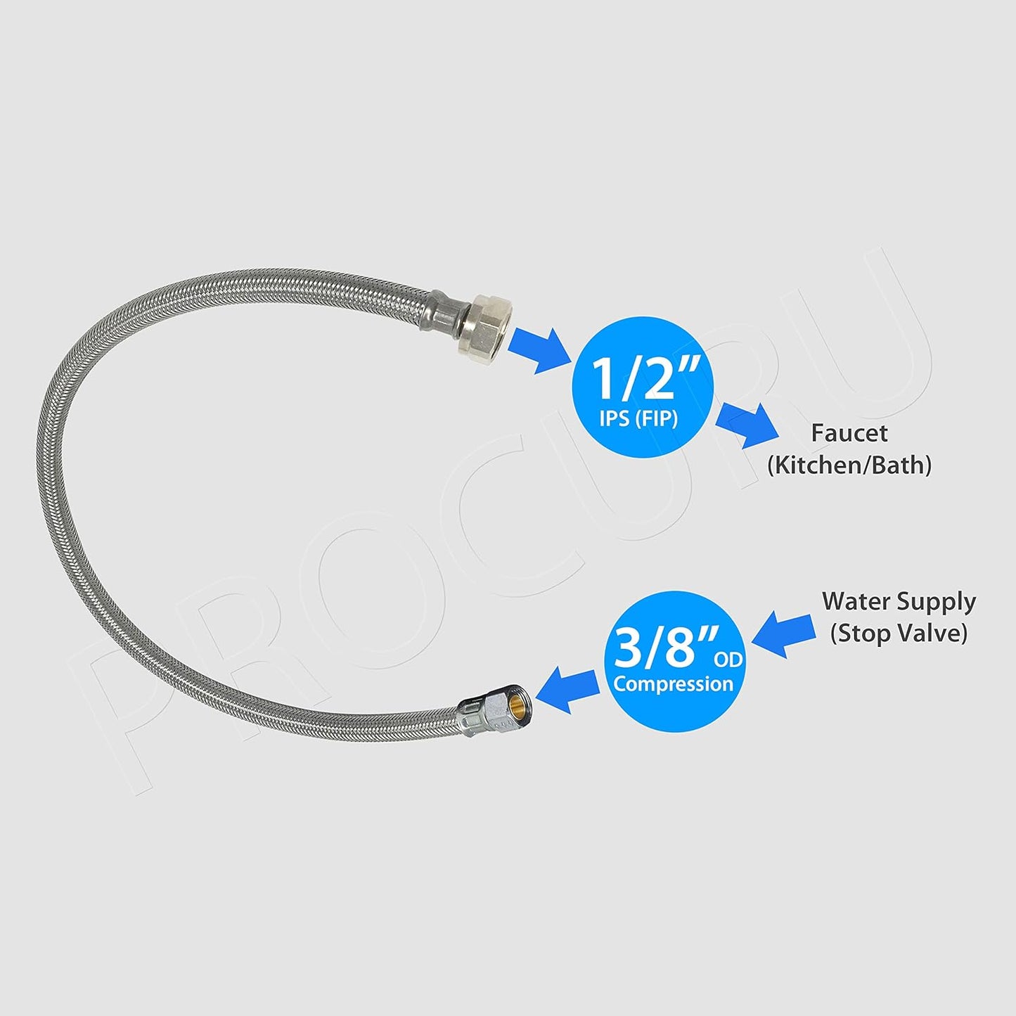[2-Pack] PROCURU 24-Inch (2Ft) x 3/8" Comp x 1/2" FIP Faucet Hose Connector, Braided Stainless Steel Supply Line, Certified Safe (9SF24-2P)
