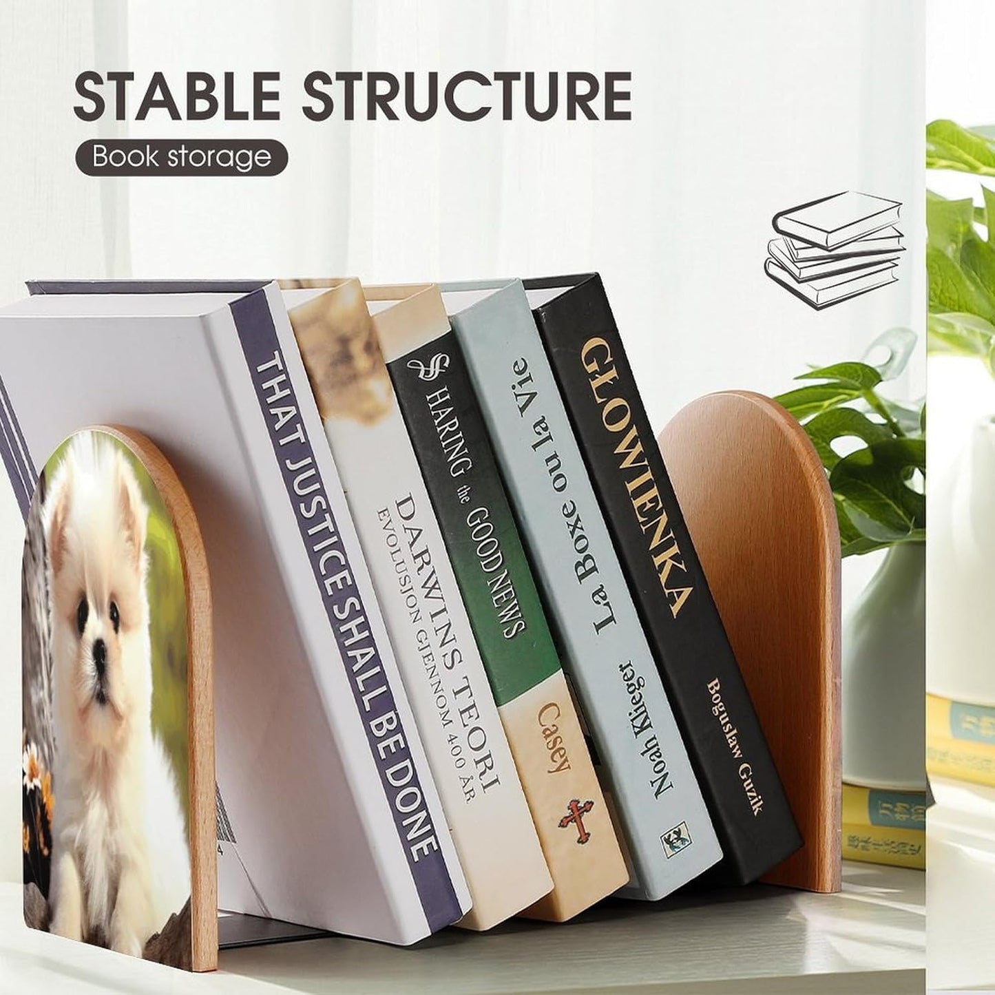 Cute Dog Bookend for Shelves Wooden Book End Large Size Sturdy Book Holders Stoppers with Metal Base for Bookshelves Slick Decorative Bookends Stands