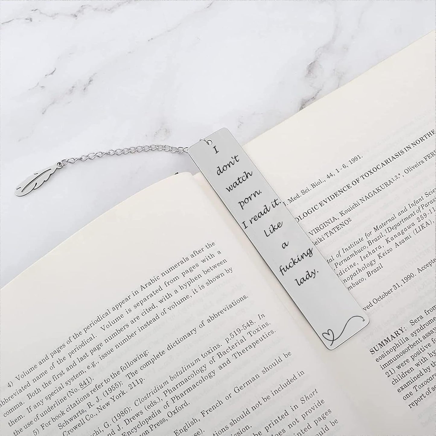 Metal Bookmark Gift, 'I Don't Watch Porn. I Read it Like a Fking Lady' Stainless Steel Leaf Pendant Book Mark with Box for Women, Men, Friends, Teacher, Classmate, Book Lovers
