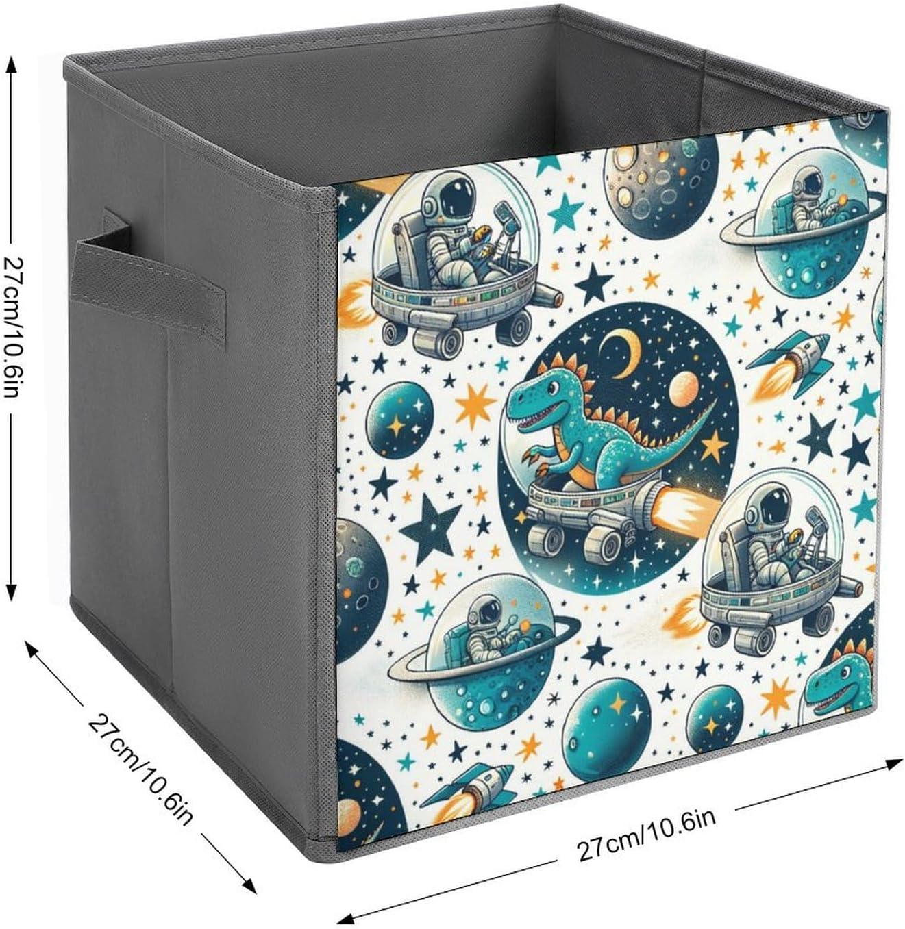 Car Traveling Dinosaurs Space Storage Cubes,Fabric Collapsible Storage Bins with Dual Handles, Foldable Cube Baskets for Shelf,Closet Organizers And Storage Box