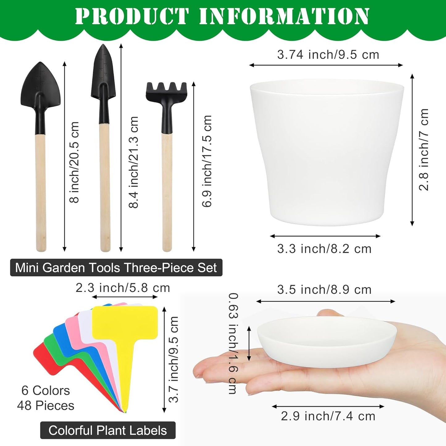 48 Pack Plastic Planters 4 Inch Flower Plant Pots Indoor Set Thickened Seedling Nursery Pots Seed Starting Pots with Drainage Holes Saucers, Mini Garden Tools for Home Office Garden, White