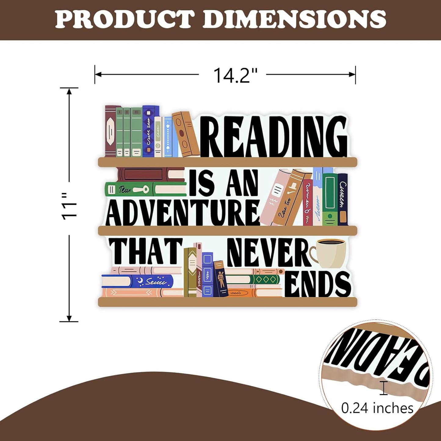 Reading is an Adventure That Never End Front Door Sign, Inspirational Reading Corner Wooden Hanger School Classroom Library Home Decor, Wreath Indoor Wall Hanging Decoration Book Lovers Gift