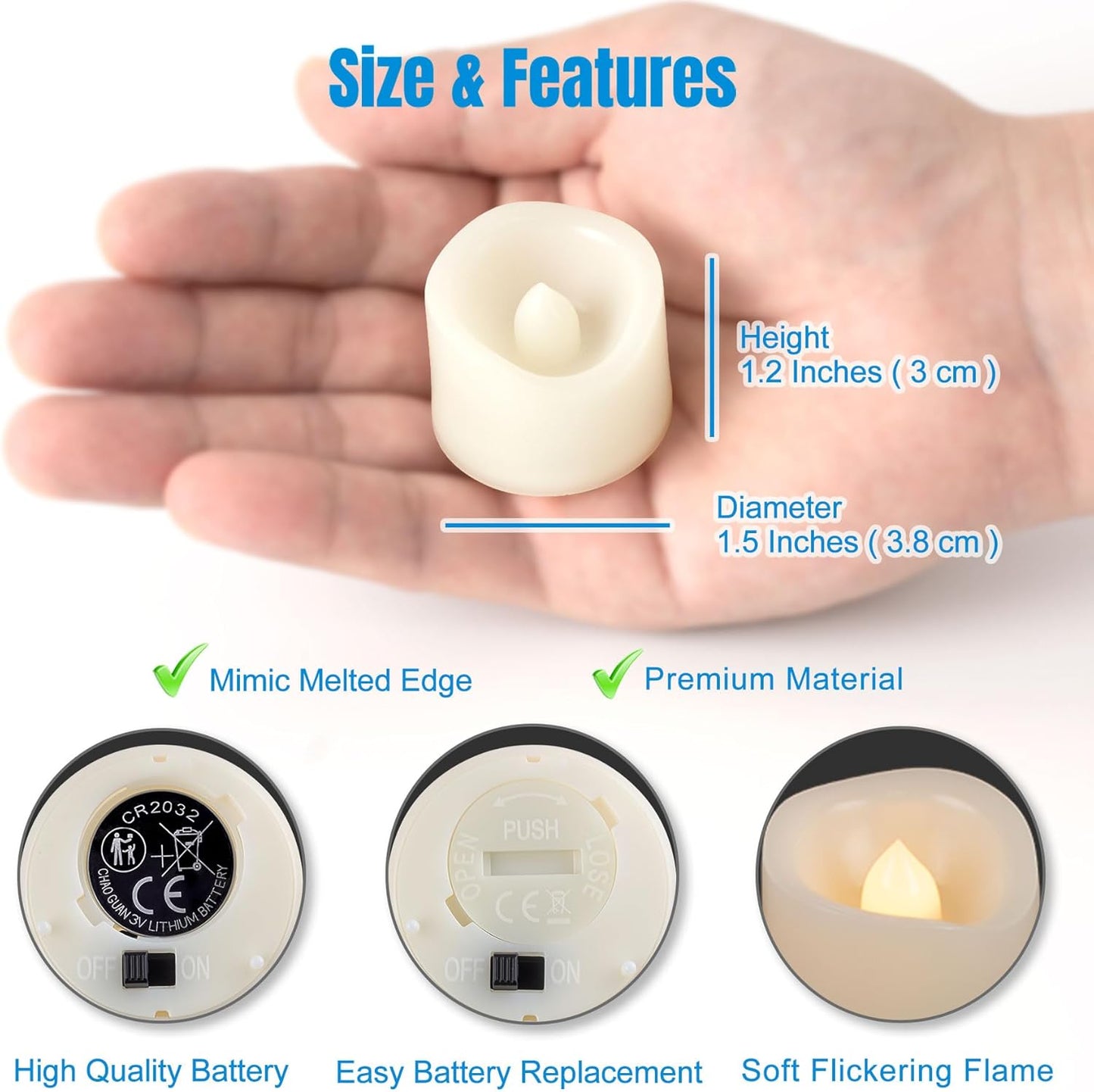 CANDLE IDEA Realistic Flame LED Tea Lights 12 Pack 1.5" x 1.5", Flameless Flickering Tea Candle Battery Operated/Electric Tealights Small LED Candles for Halloween, Christmas, Lantern Decorations