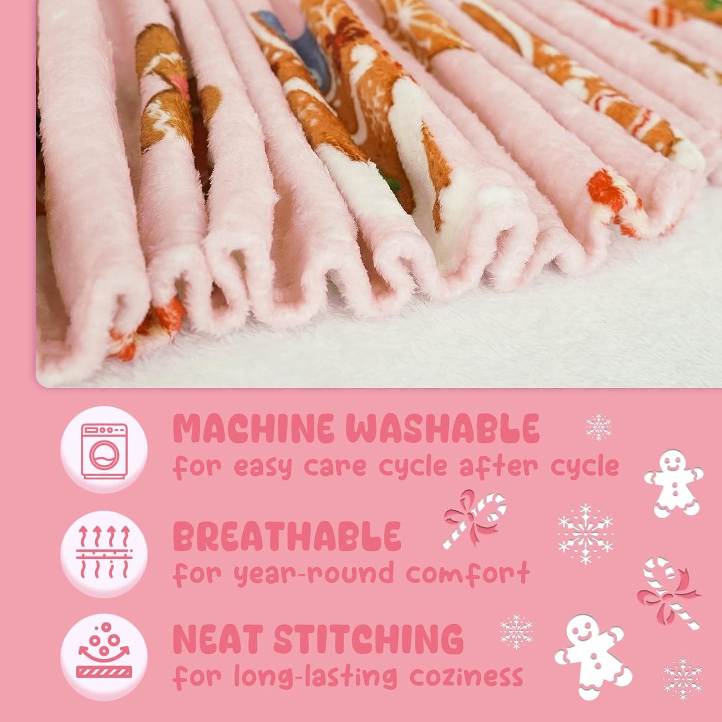 Christmas Throw Blanket Gingerbread Winter Fleece Flannel Blanket Merry Soft Cozy Plush Blankets for Couch Bed Sofa Joy Holiday Decor 60"X50"