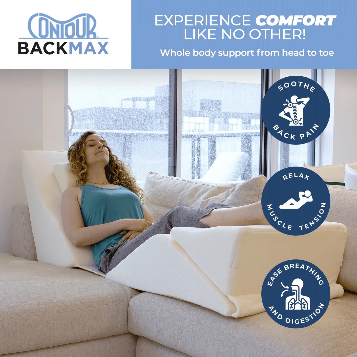 Contour BackMax Foam Bed Wedge Sleep Support System | Sleeping Pillow Wedge and Leg Elevation Pillows | Mattress Wedge for Acid Reflux | Backrest Wedge Pillows for After Surgery (28-inch BackMax Only)