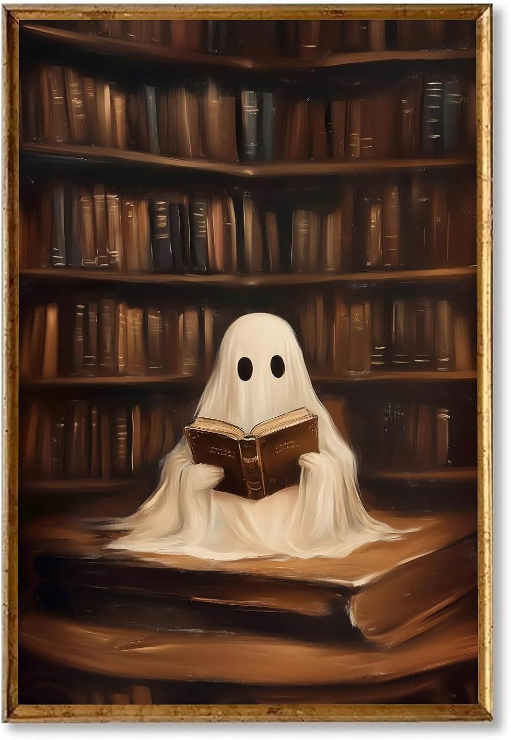 Ghost Reading Wall Art Halloween Aesthetic Poster Bookish Halloween Wall Art Funny Ghostes Painting Cute Dark Academia Reading Posters Vintage Ghost Pictures Library Painting Room 16x24inch No Frame