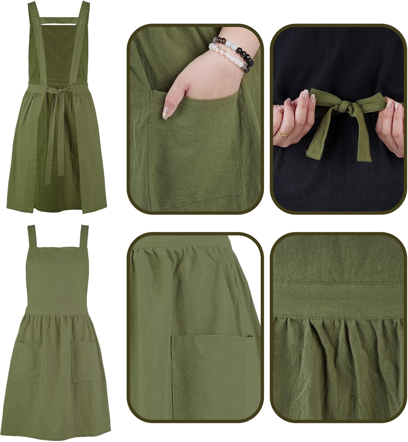 Yolyoo Cotton Linen Pinafore Apron for Women with Pockets Pinafore Dress for Chef Gardening