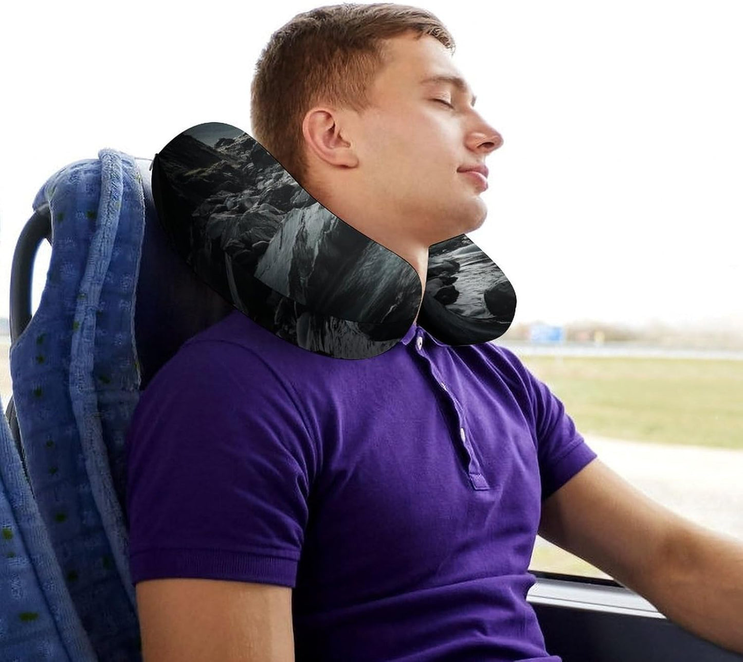 River and Gray Rocks Neck Pillow Memory Foam U Shaped Pillows Portable Pillows for Shoulder Travel Head Support Pillow with Concealed Zipper for Airplane Car Home Office