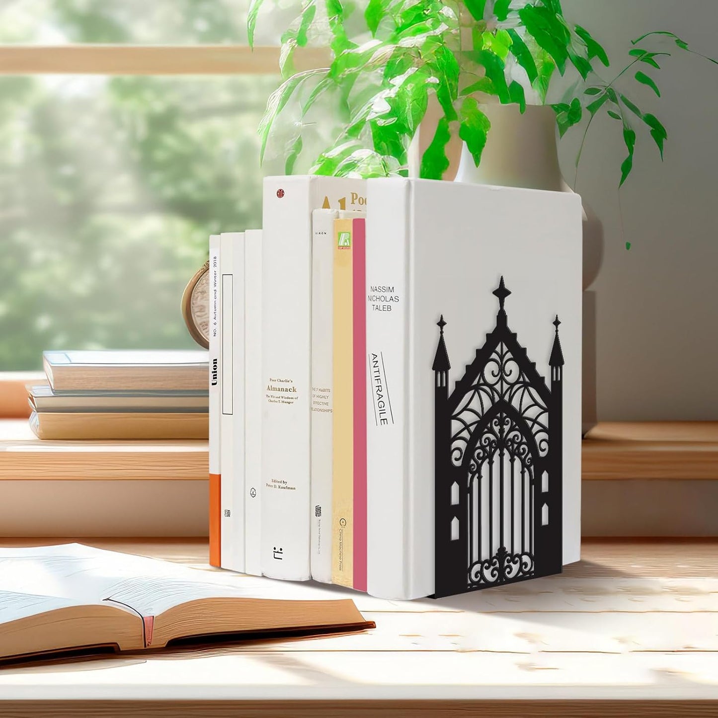 Bnesi Gothic Vintage Metal Bookends Fantasy Book Ends for Shelves Heavy Books Office Book Stopper Stylish Gothic Bookends Ideal for Fantasy & Vintage Book Display (Retro)