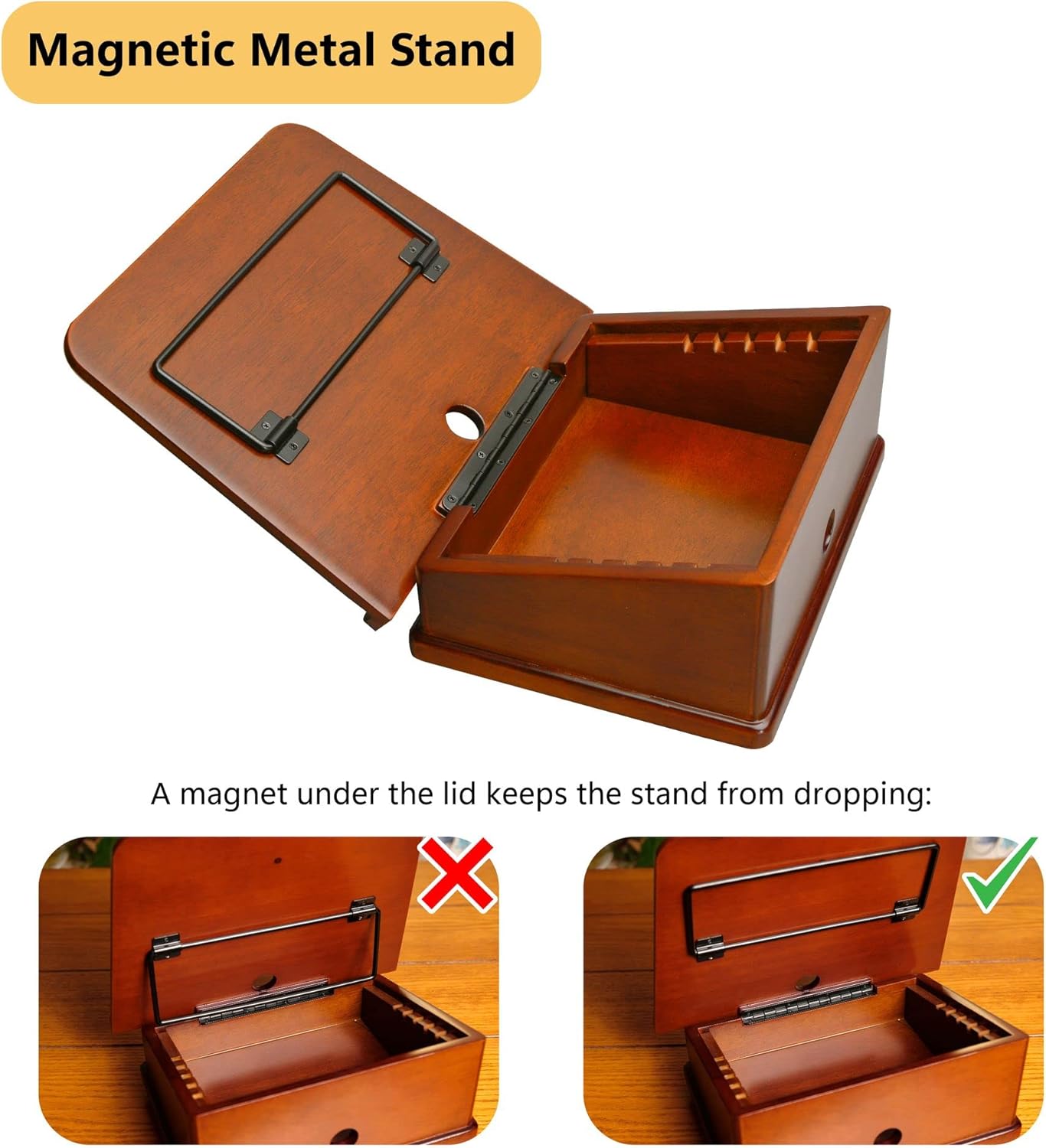 Wooden Book Stand for Cookbook Textbook and Tablet, Adjustable Angles, Spacious Storage Case, Carousel Base (Dark Cherry)