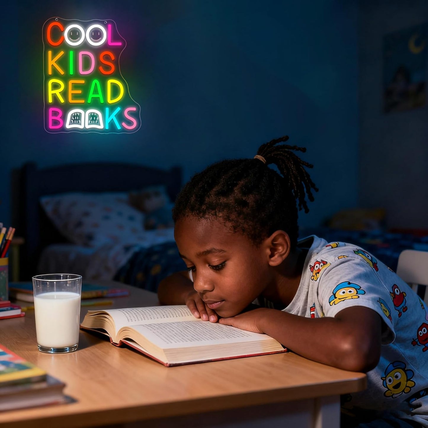 Cool Kids Read Books Neon Sign for Wall Decor Read Books Neon Light for Classroom Dimmable Reading LED Light Up Sign for Study Room Kids Room Library Bedroom Birthday Gifts Size 12.9*10.7 In(TWP253)