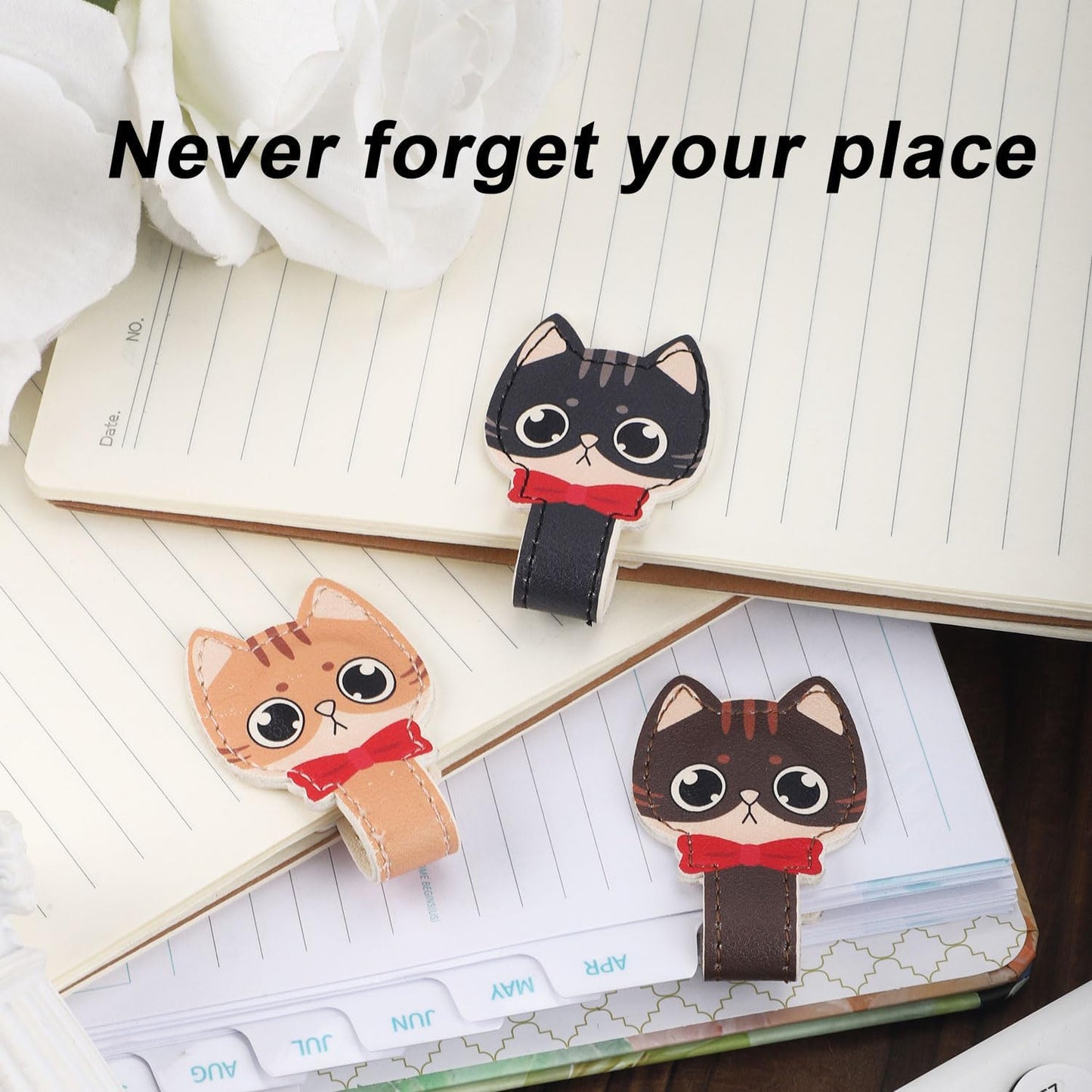 3pcs Magnetic Leather Bookmarks, Cute Cat Magnet Book Mark Kitten Clip for Reading Lovely Gifts for Women Teachers Students Reading Lovers