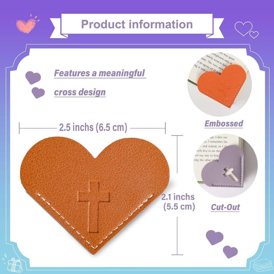 8 Pcs Leather Heart Bookmarks with Cross Design, Christian Gifts for Women, Book Accessories and Gifts for Church or Book Club(Cut-Out)