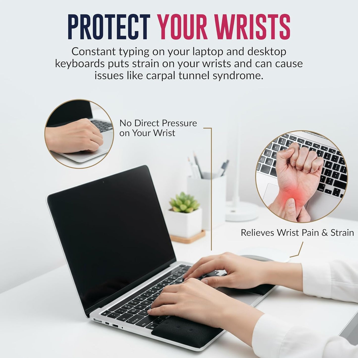WavePads by PostureUp – Original Two Pack Adjustable Wrist Rests for Laptop and Keyboard Ergonomic Memory Foam Laptop Wrist Pads for Wrist Pain & Carpal Tunnel Relief, Memory Foam Wrist Support Pad