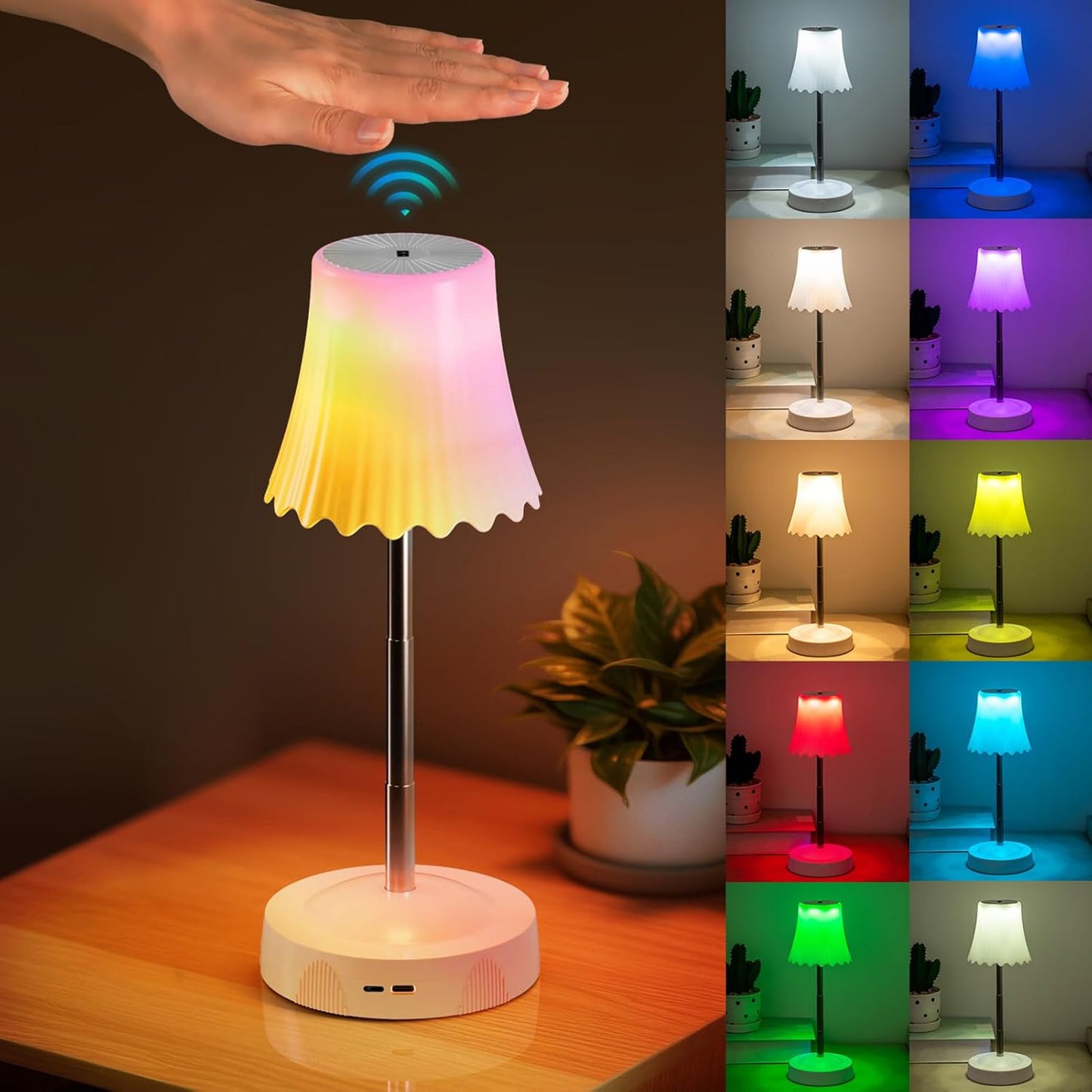 Cordless Desk Lamp - Rechargeable Adjustable Height Ambient Table Light, Battery-Powered Smart for Reading and Decoration, Table Lamp for Bedroom Living Room Kitchen Nightstand Restaurant