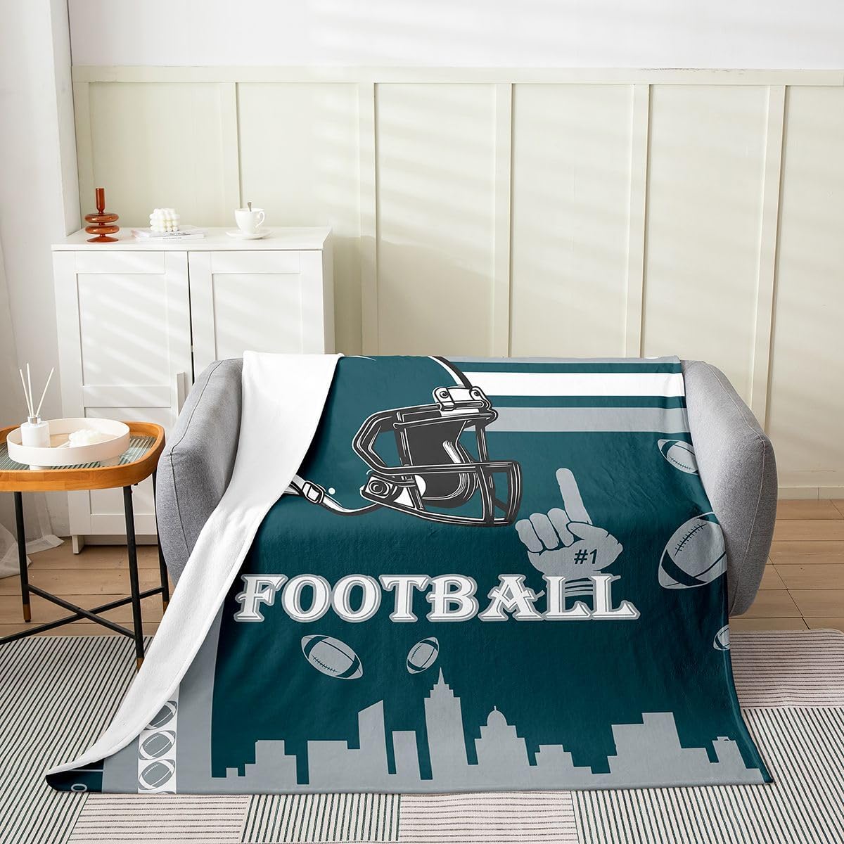 Feelyou Football Flannel Blanket Plush Fuzzy Soft Boys Girls Rugby Sports Fleece Throw Blanket 40"x50" Football City Room Decor