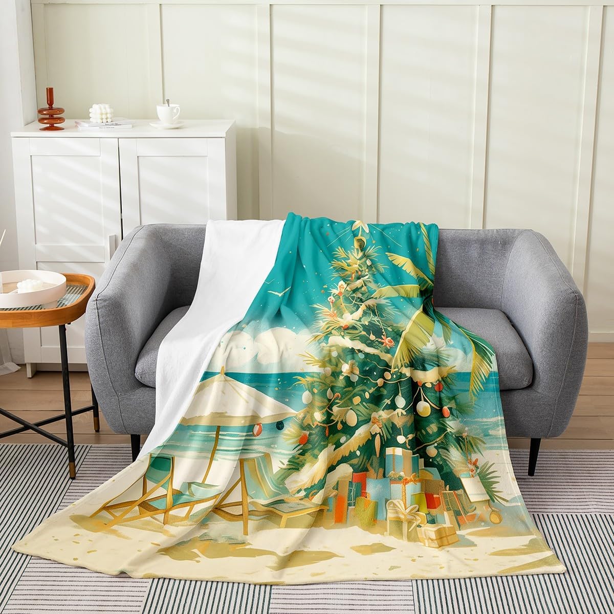 Feelyou Merry Christmas Flannel Fleece Throw Blanket Merry Christmas Tree Flannel Fleece Throw Blanket Xmas Deer Elk Decor Plush Blanket Beach Theme All Season Bed Blanket Throw 50"x60"