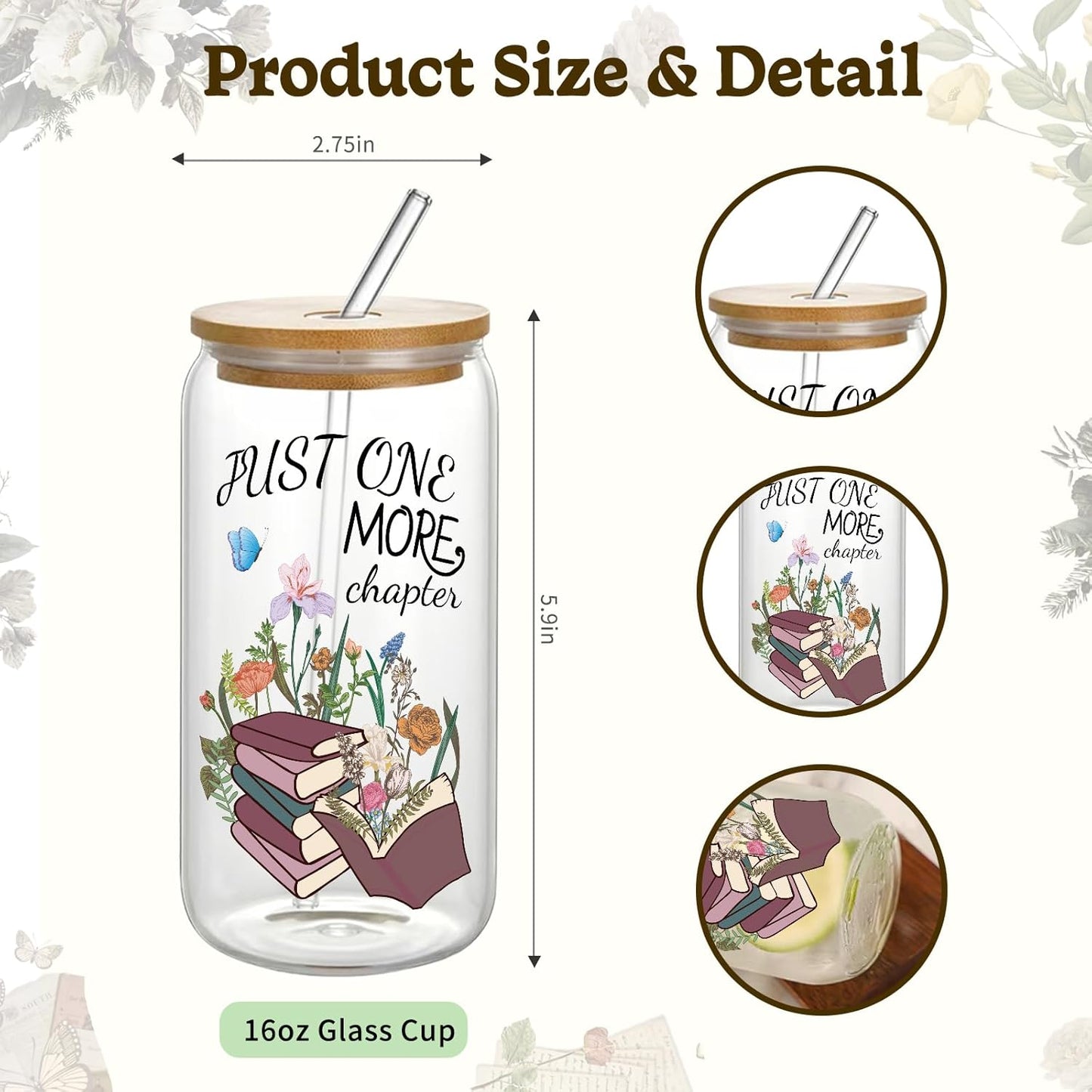 Book Lovers Gifts, Canvas Tote Bag & Glass Cup Set Christmas Birthday Gifts for Book Lovers Women