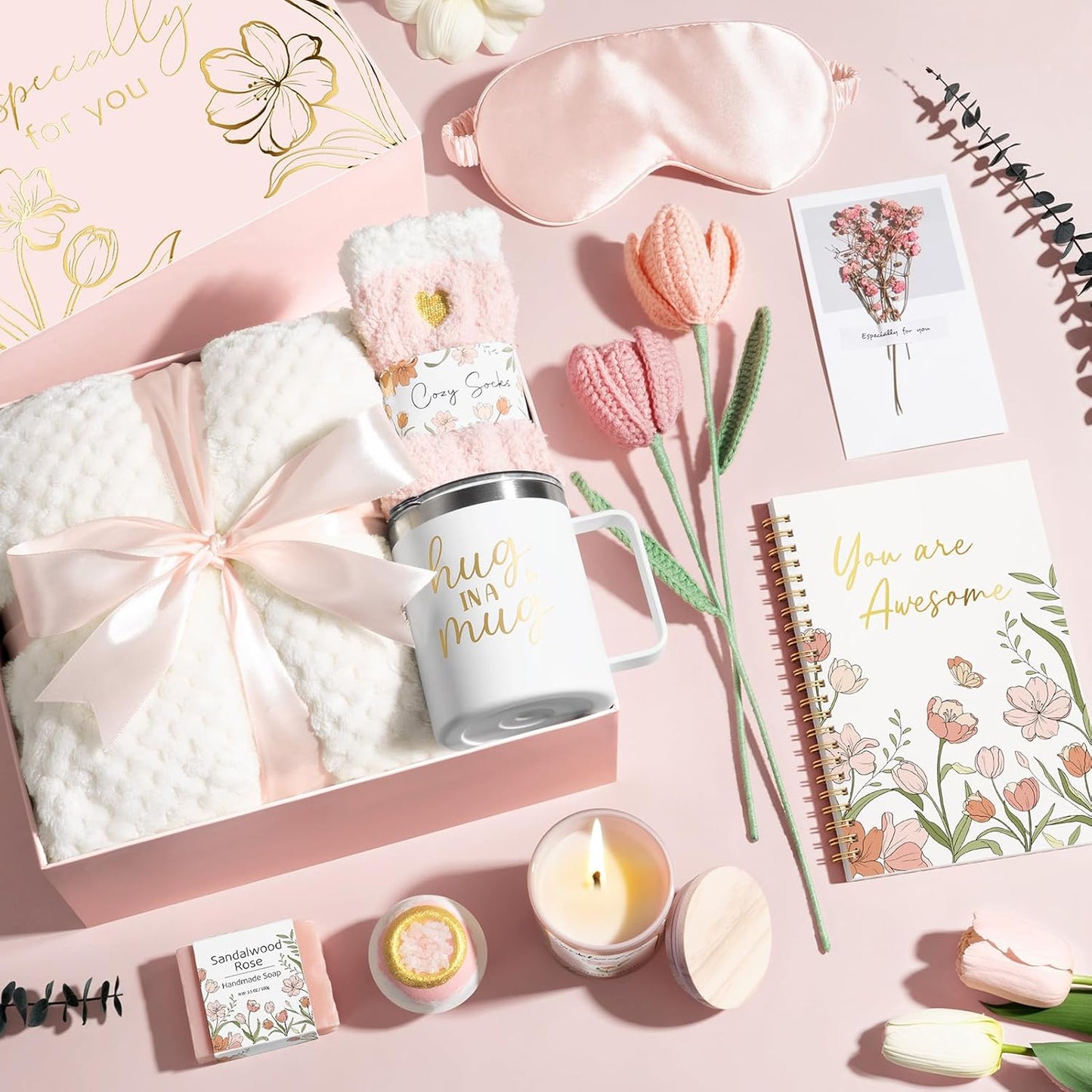 Mothers Day Birthday Gifts for Women Self Care Package, Get Well Soon Gift Baskets for Women Spa Gifts Set, Unique Thinking of You Inspirational Sympathy Easter Gift Baskets for Mom Her Friend Sister