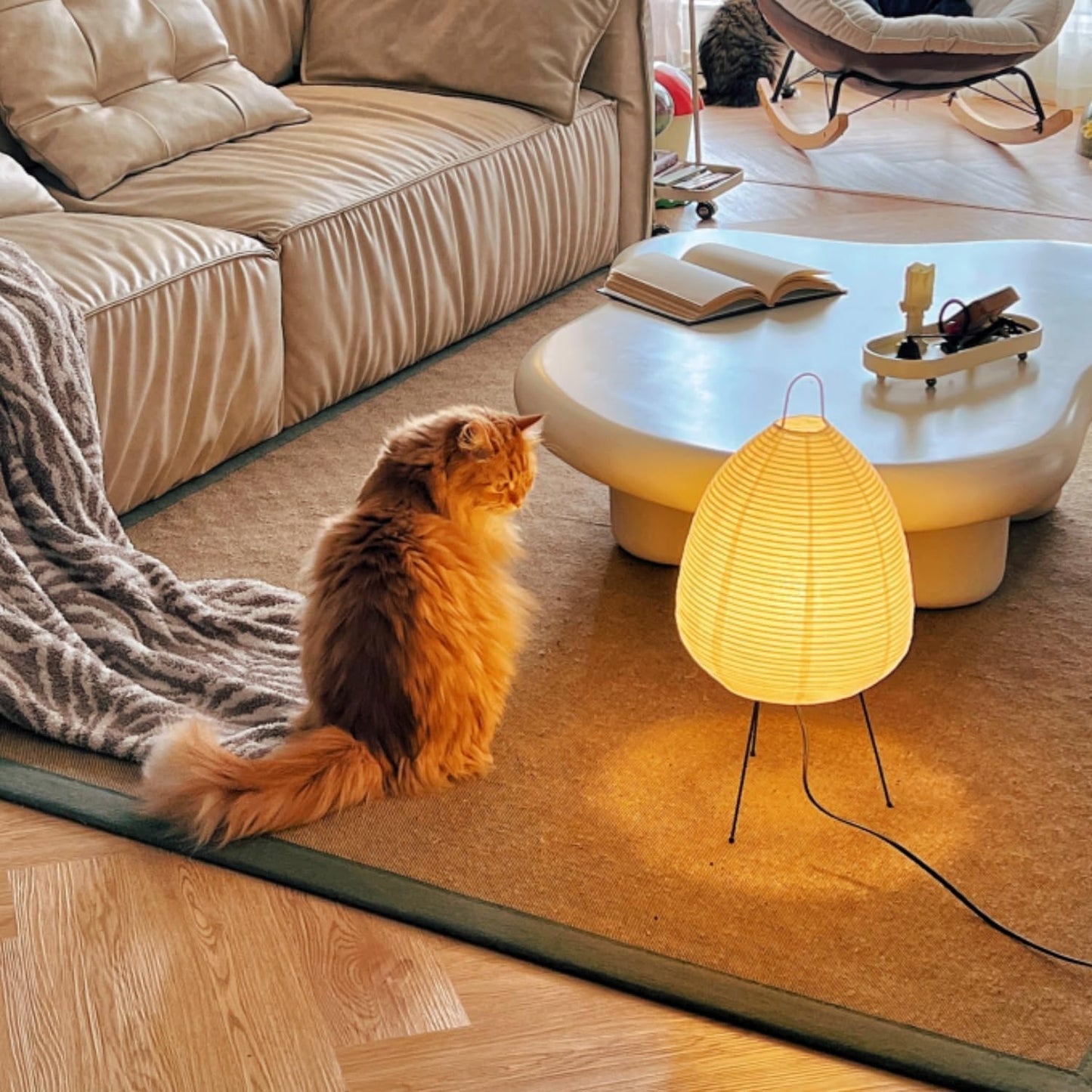 Rice Paper Lamp, Japanese Paper Lantern for Bedroom/Table/Office Soft Light, Noguchi Lamp for Wabi-Sabi Decor, Paper Table Lamp with Bulb