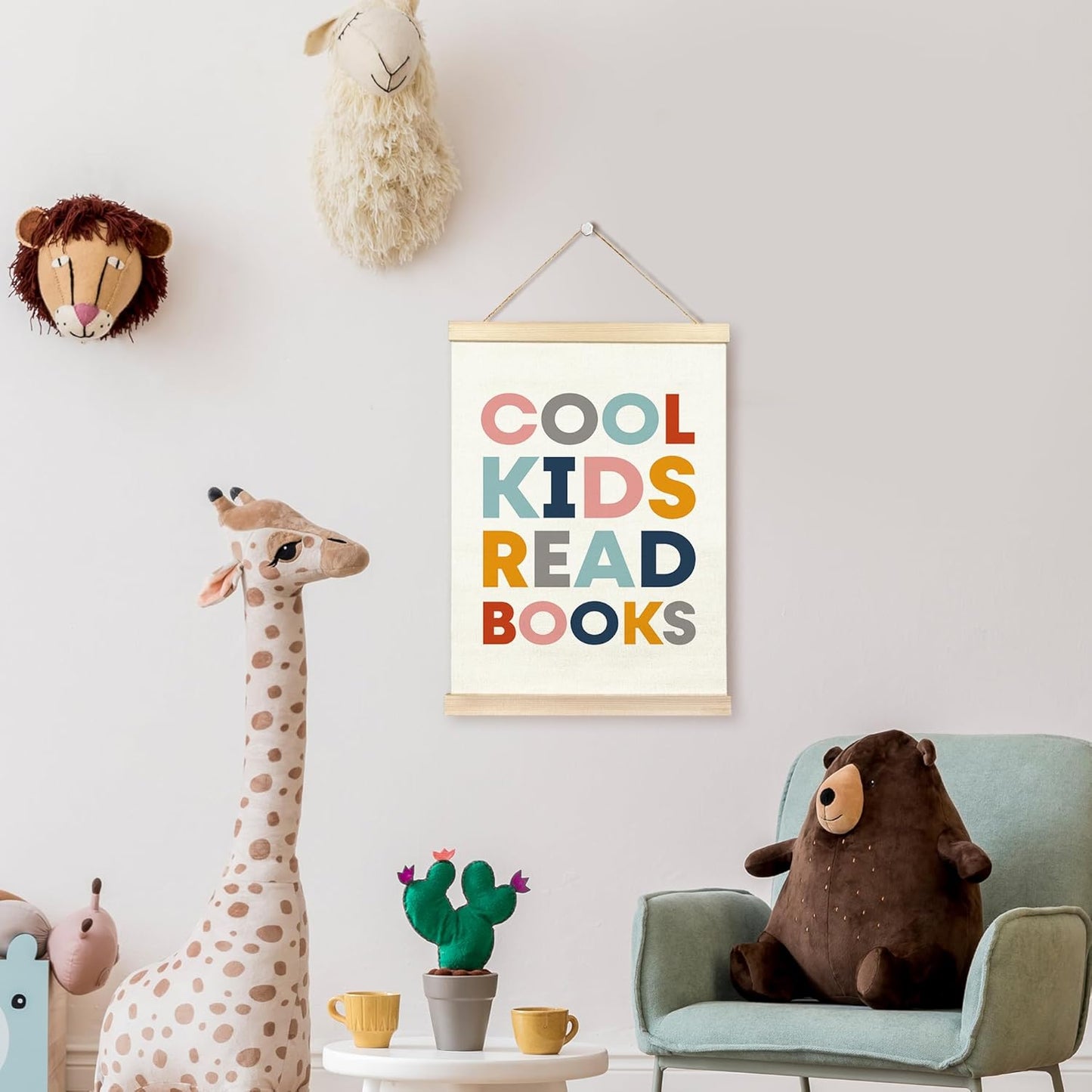 TAEDIN Cool Kids Read Books Poster Hanger Frame, Baby Boys Girls Wooden Canvas Artwork Print Hanging Sign Inspirational Book Lovers for Nursery Reading Corner Homeschool Classroom Home Decor 12X16