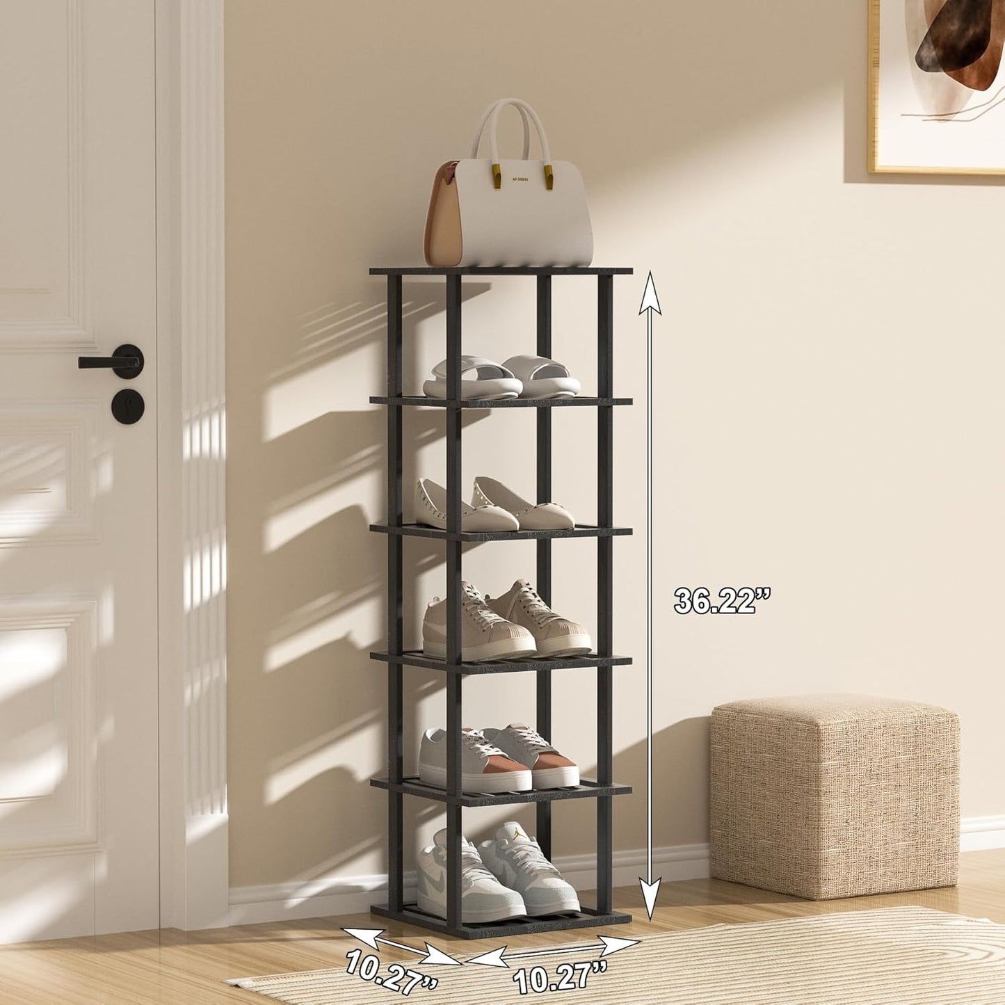 6-Tier Free Standing Shoe Racks, Bamboo Wood Shoe Rack for Entryway & Closet, Beautiful | Natural | Functional | Sturdy Shoe Rack Small Shoe Shelf for Small Spaces and Narrow Spaces Black