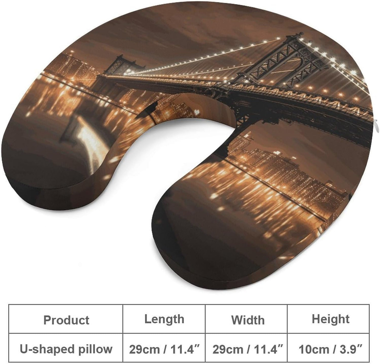 New York Manhattan Bridge Night Neck Pillow Memory Foam U Shaped Pillows Portable Pillows for Shoulder Travel Head Support Pillow with Concealed Zipper for Airplane Car Home Office