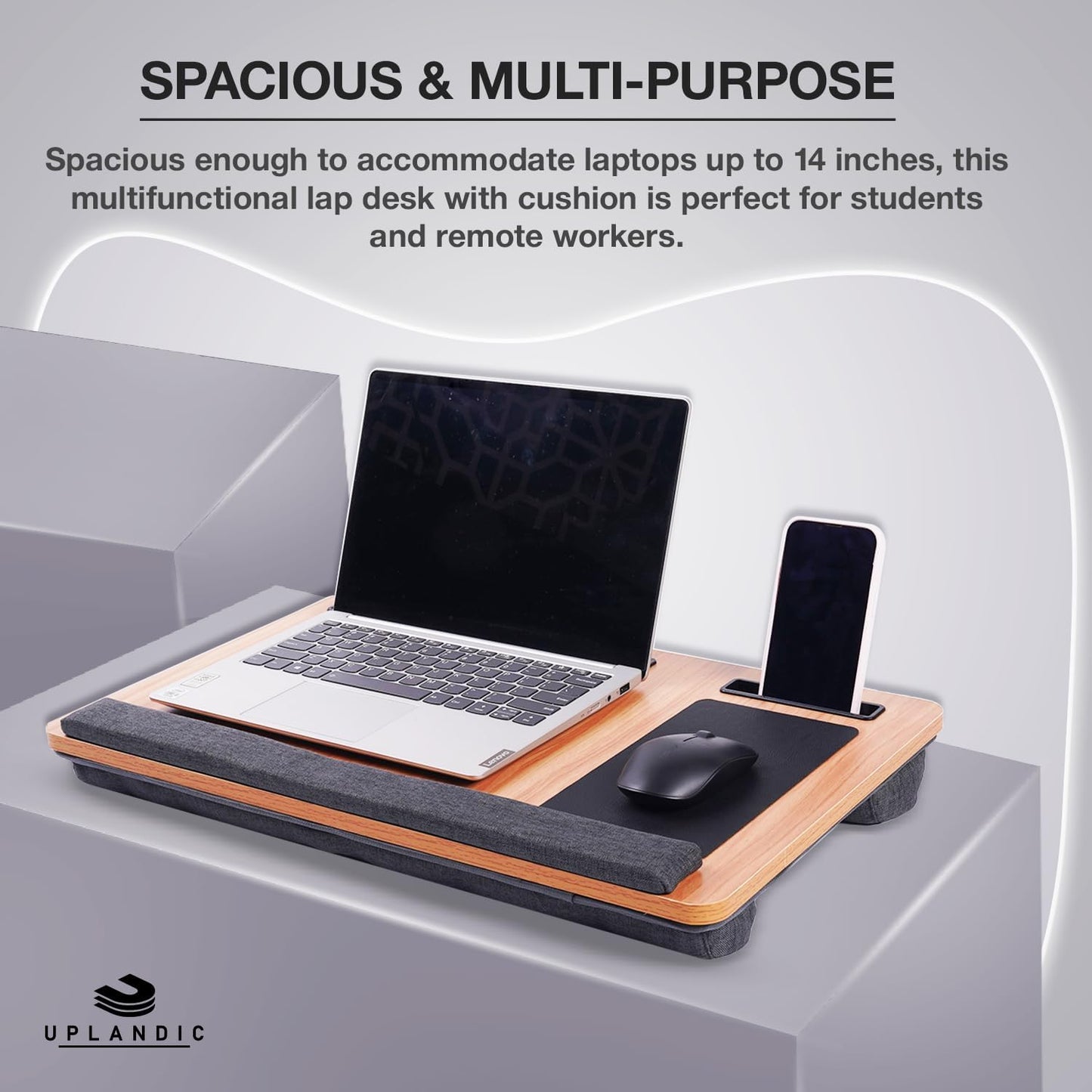 Laptop Tray – Home Office Lap Desk with Built-in Mouse Pad, Wrist Rest & Phone Holder, Portable Laptop Stand with Cushion, Tablet Slot & Carry Handle, Ideal for Bed & Workspaces (Walnut)
