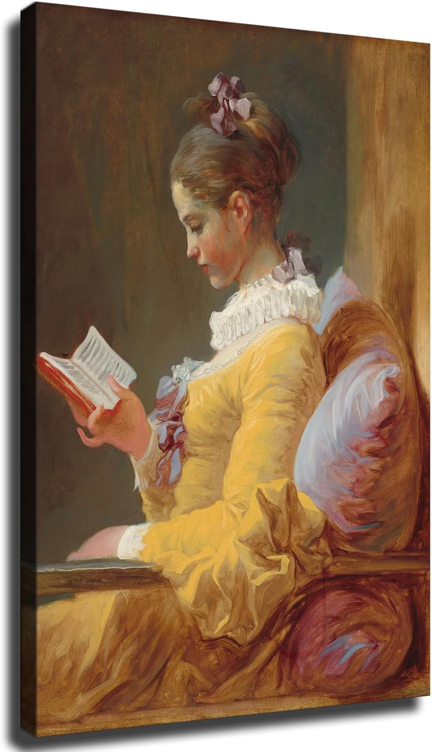 Jean Honore Fragonard- Young Girl Reading - World Classic Art Reproduction Poster Canvas Image Printing Wall Art Decor Aesthetics Living Room Bedroom Home Background Famous Paintings Printmaking (08x12inch-Unframed)