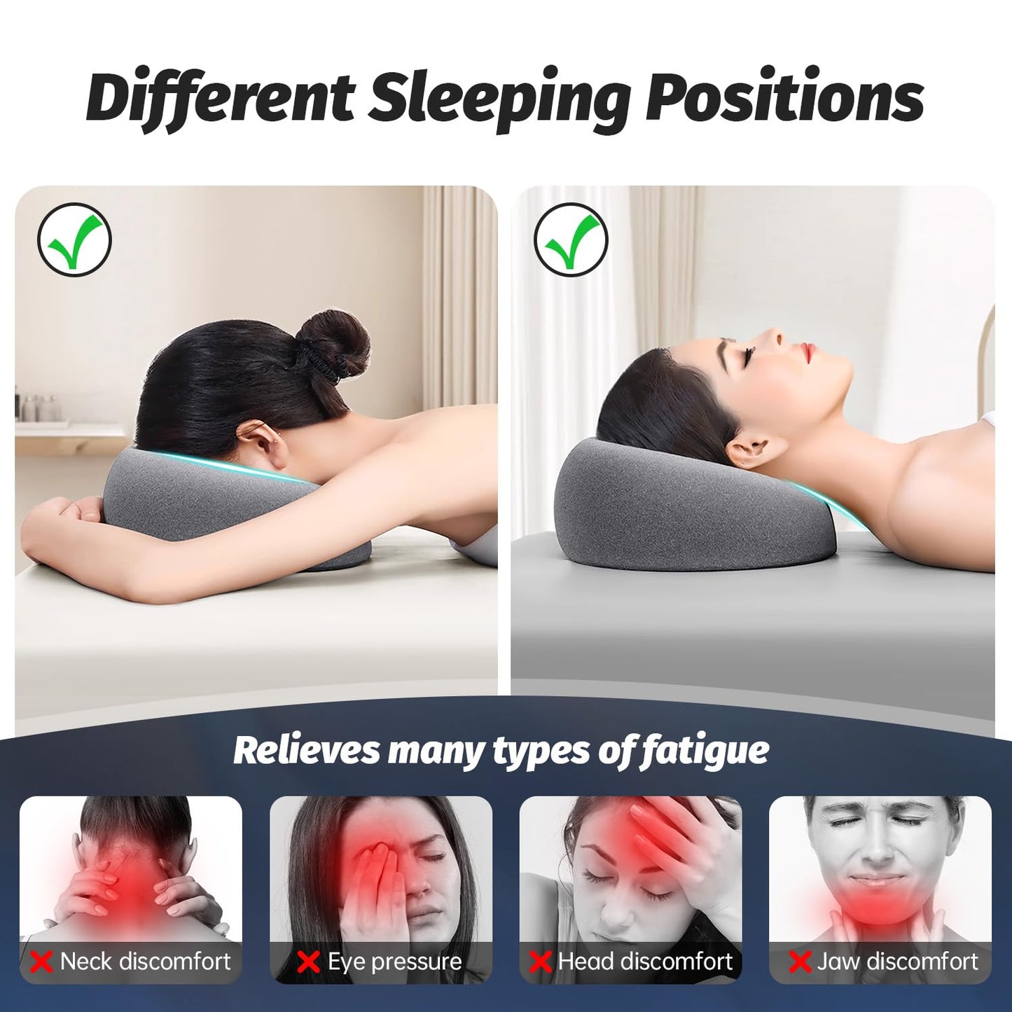 Face Down Pillows for Massage Table, Massage Headrest for Bed, Face Pillow for Stomach Sleeping, BBL Pillow After Surgery Post Eye Surgery & Vitrectomy Recovery, Removable Cover Grey