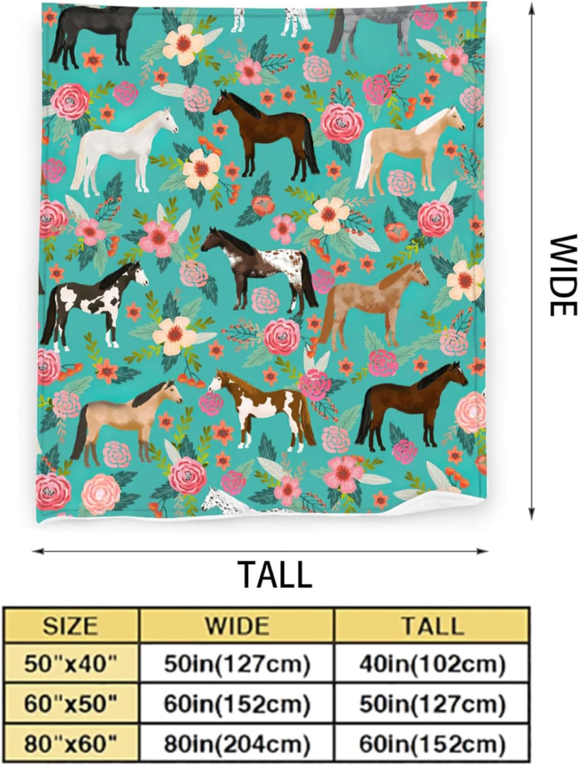 Horse Blanket Gifts for Girls Women Cute Horses Flowers Flannel Fleece Throw Blanket Soft Warm Fuzzy Floral Blanket for Horse Lovers Decor Bed Couch Living Room for Kids 50"x40"
