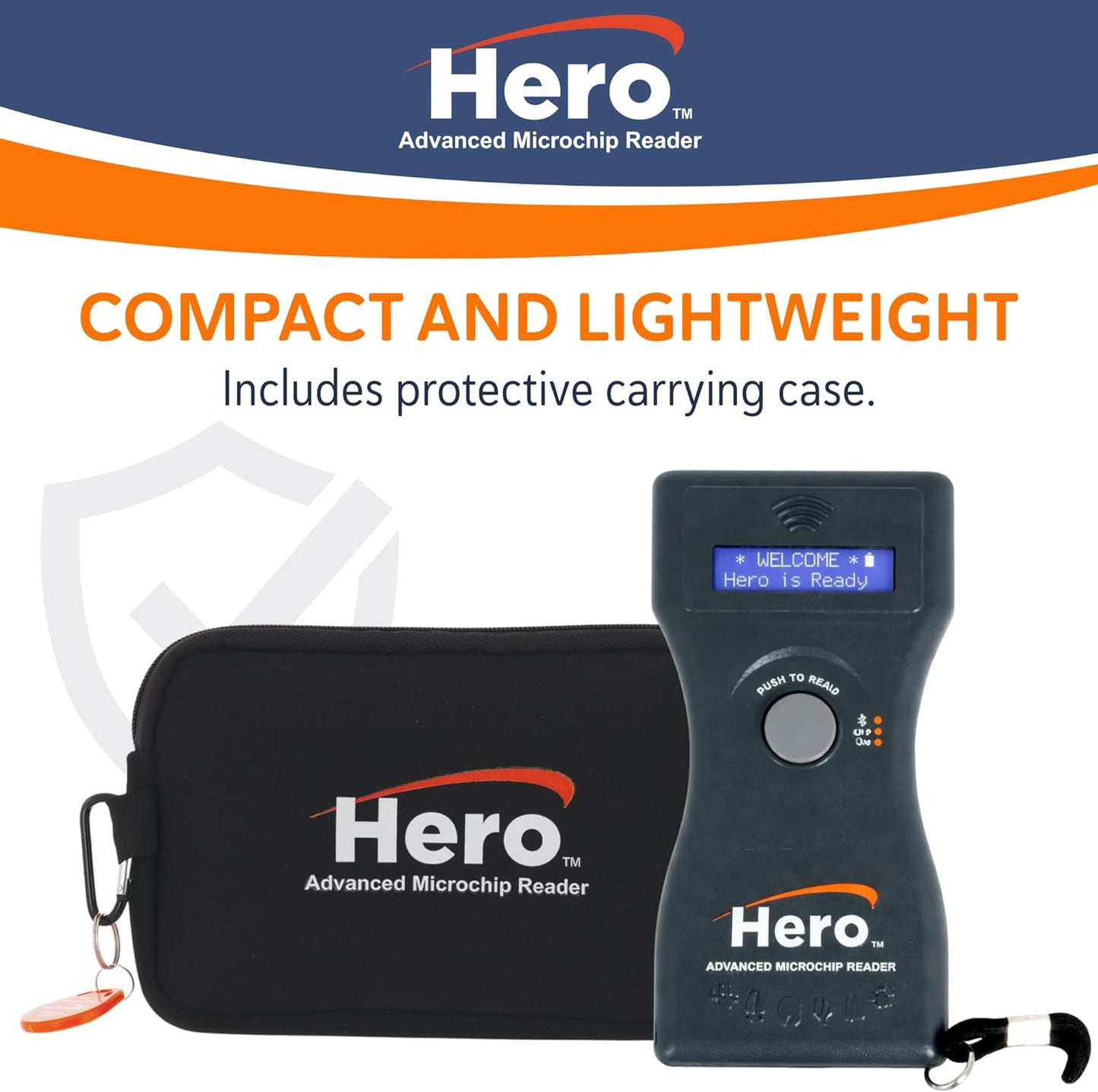 Hero Universal Microchip Scanner, Reads ISO & Non-ISO Pet Microchips, Bluetooth® Enabled with 15-Minute Display Hold, Backlit LCD Screen, Protective Case & FCC Certified, Each