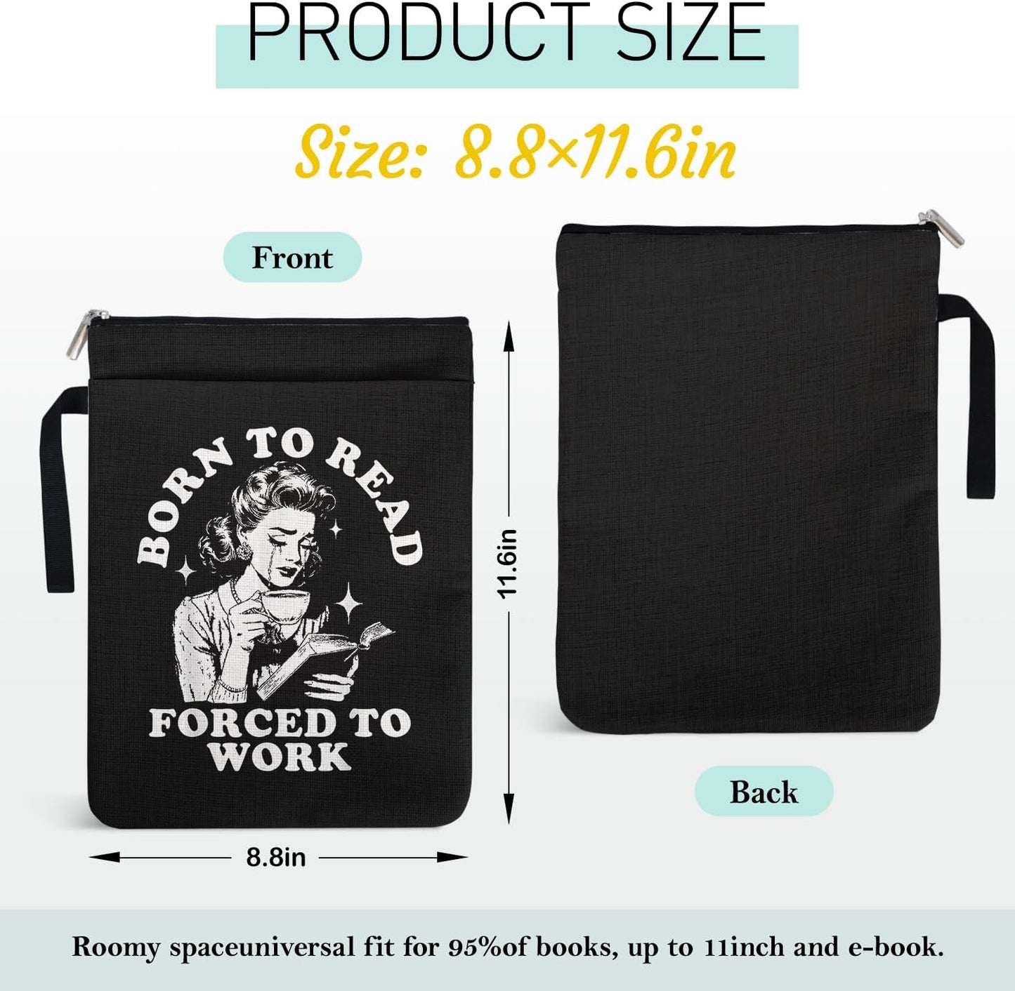 Born to Read Forced to Work Book Sleeve for Book Lovers Librarian, Modern Girl Themed Decor for Teacher Colleague Gifts, Bookish Group Club Book Cover Gifts 9x12 Inch
