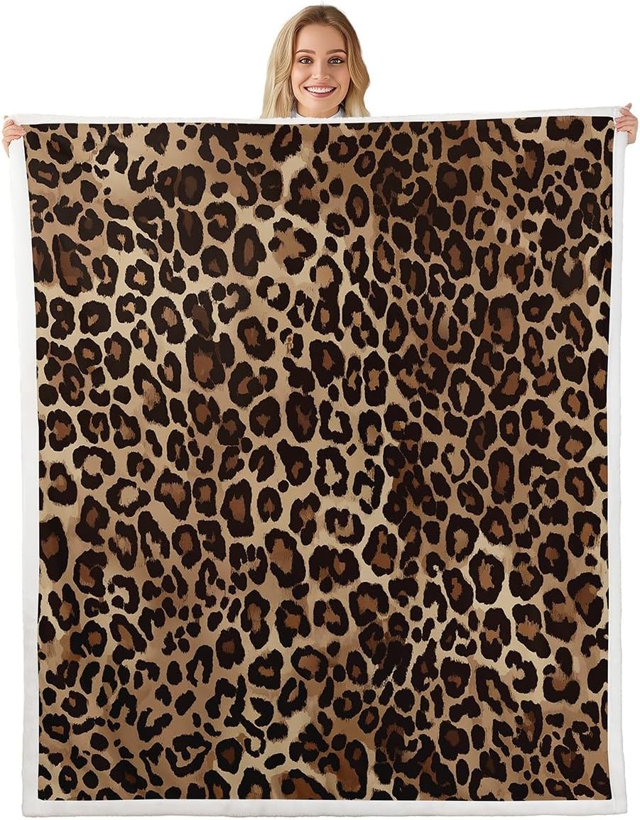 Leopard Print Flannel Blanket Cheetah Decor Wall Sherpa Blanket Geometric Throw Blanket African Safari Animal Plush Blanket Modern Abstract Pattern Bed Blanket for Kid Boy Men Throw 50"x60"