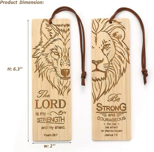2 Pcs Bible Bookmark Bamboo Bookmarks for Men, Inspirational Christian Religious Gifts for Men Book Marks for Reading Men (Wolf and Lion)